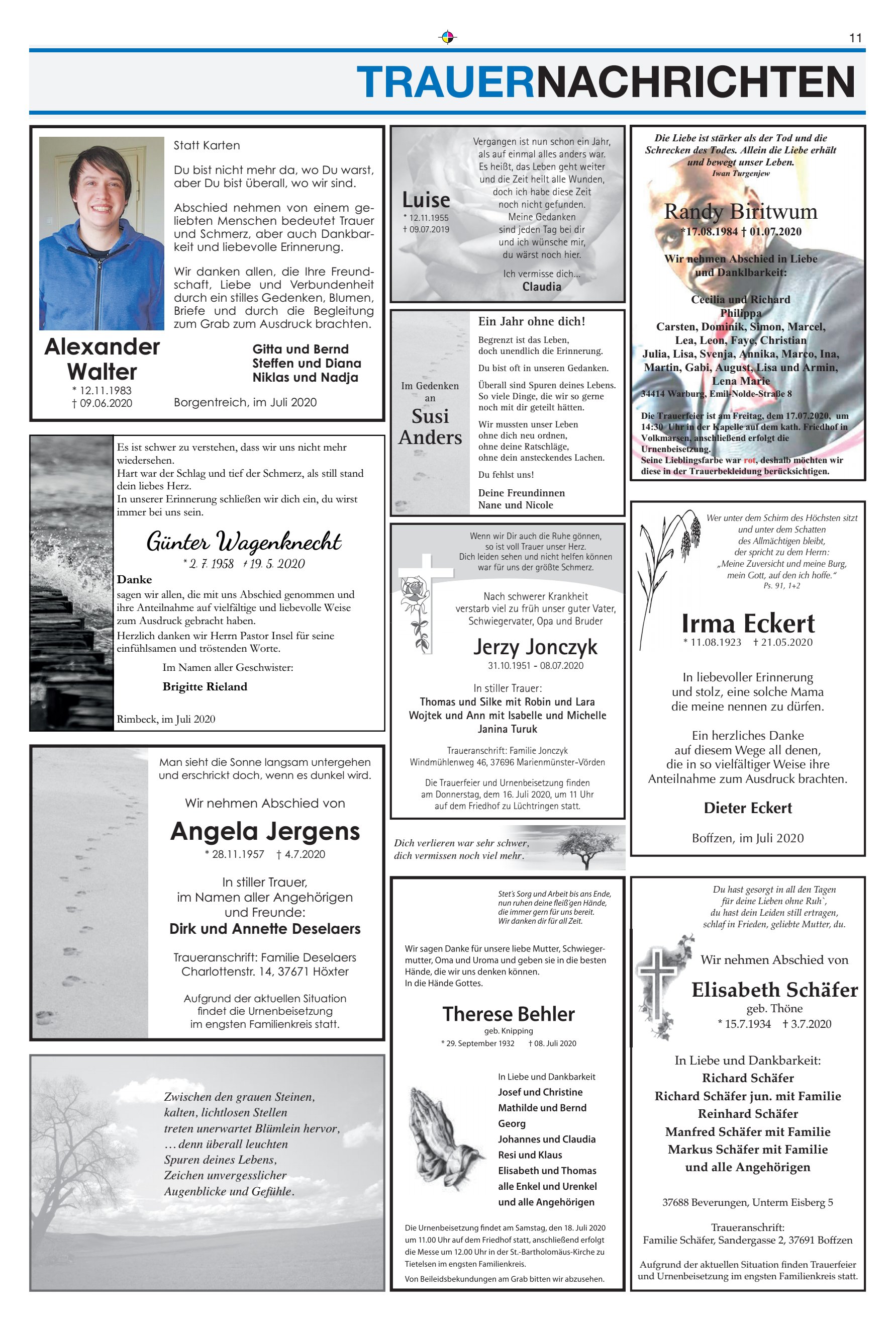 TRAUERNACHRICHTEN Irma Eckert