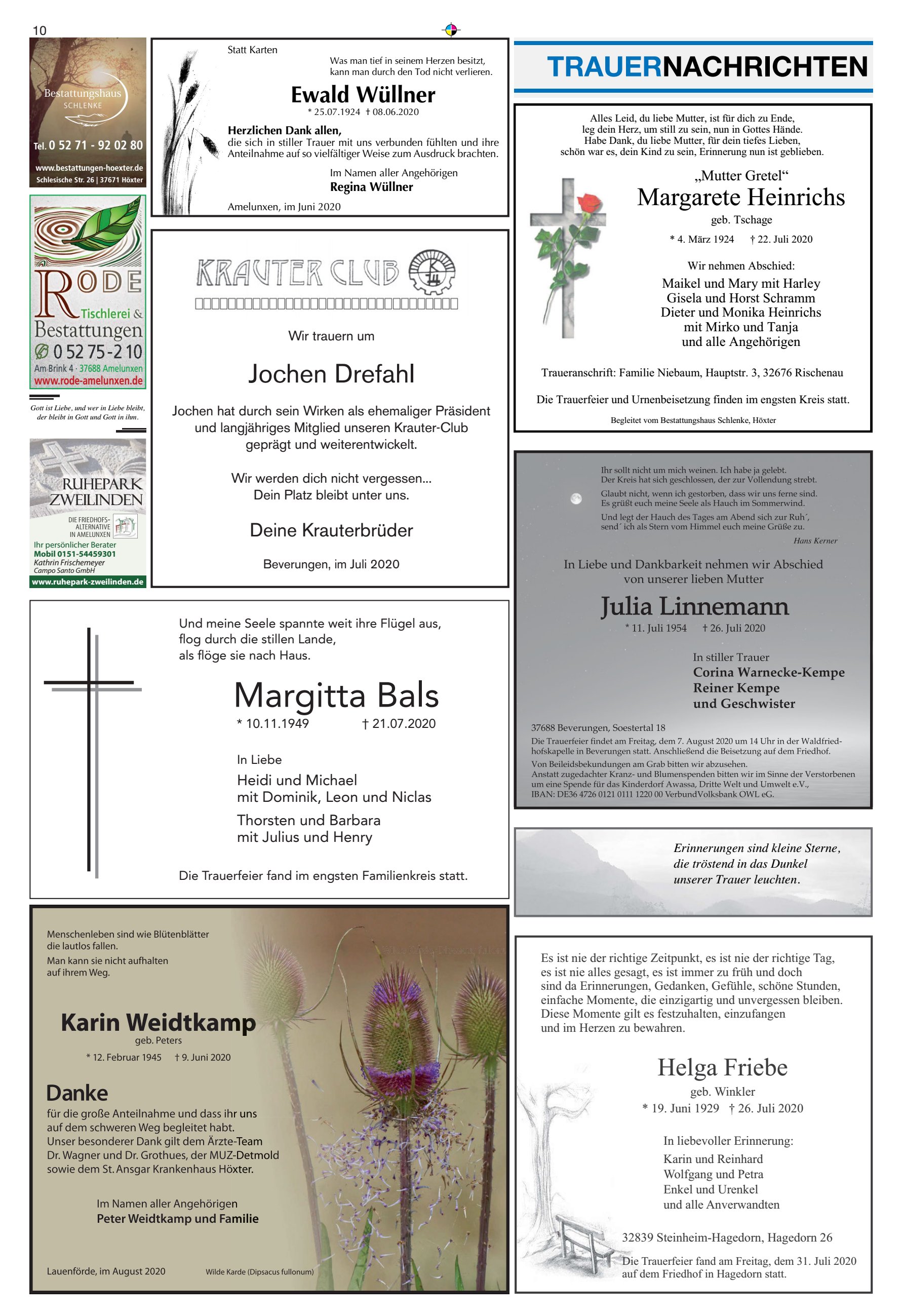TRAUERNACHRICHTEN Ewald W&uuml;llner