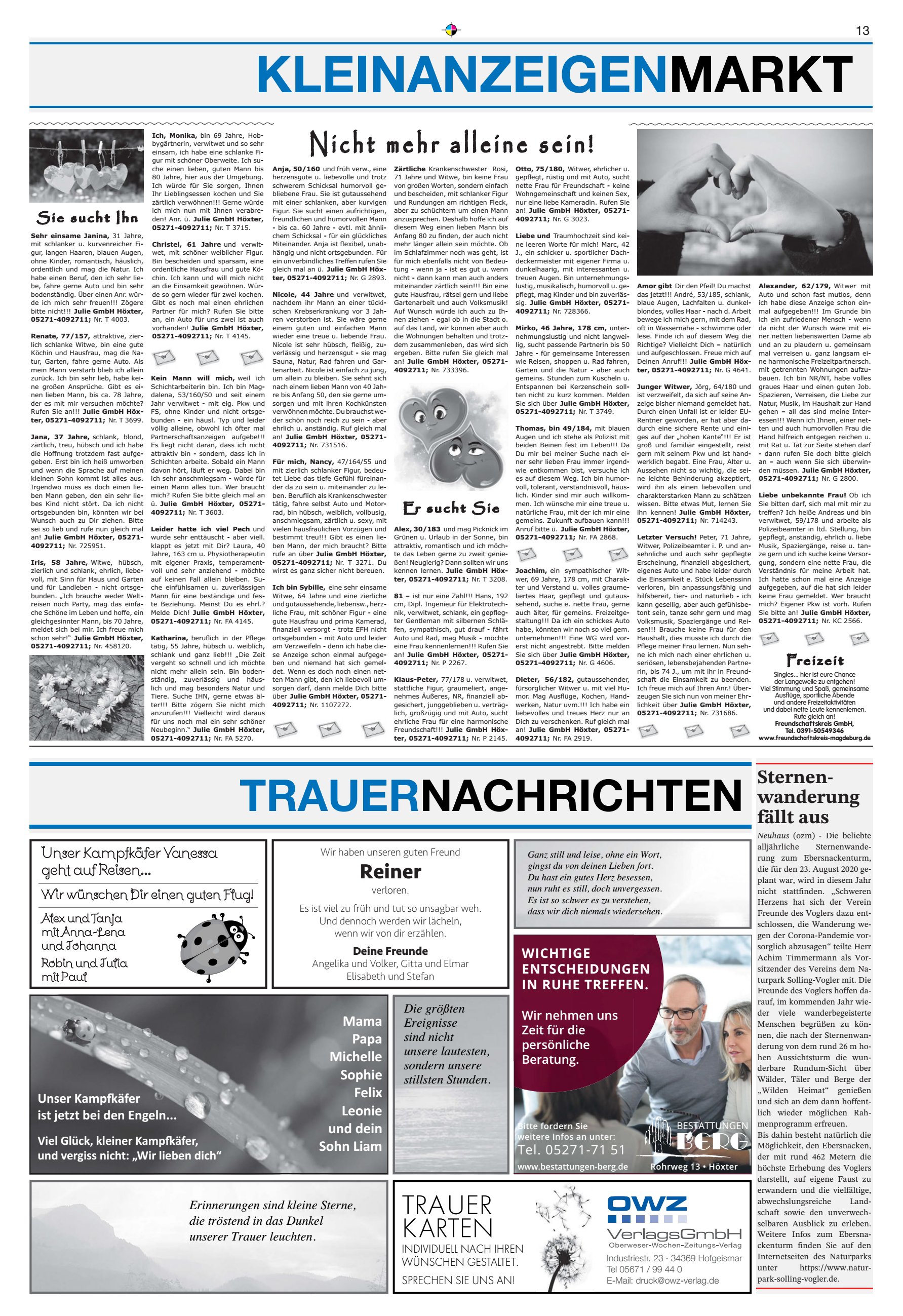 TRAUERNACHRICHTEN Reiner Sternen-