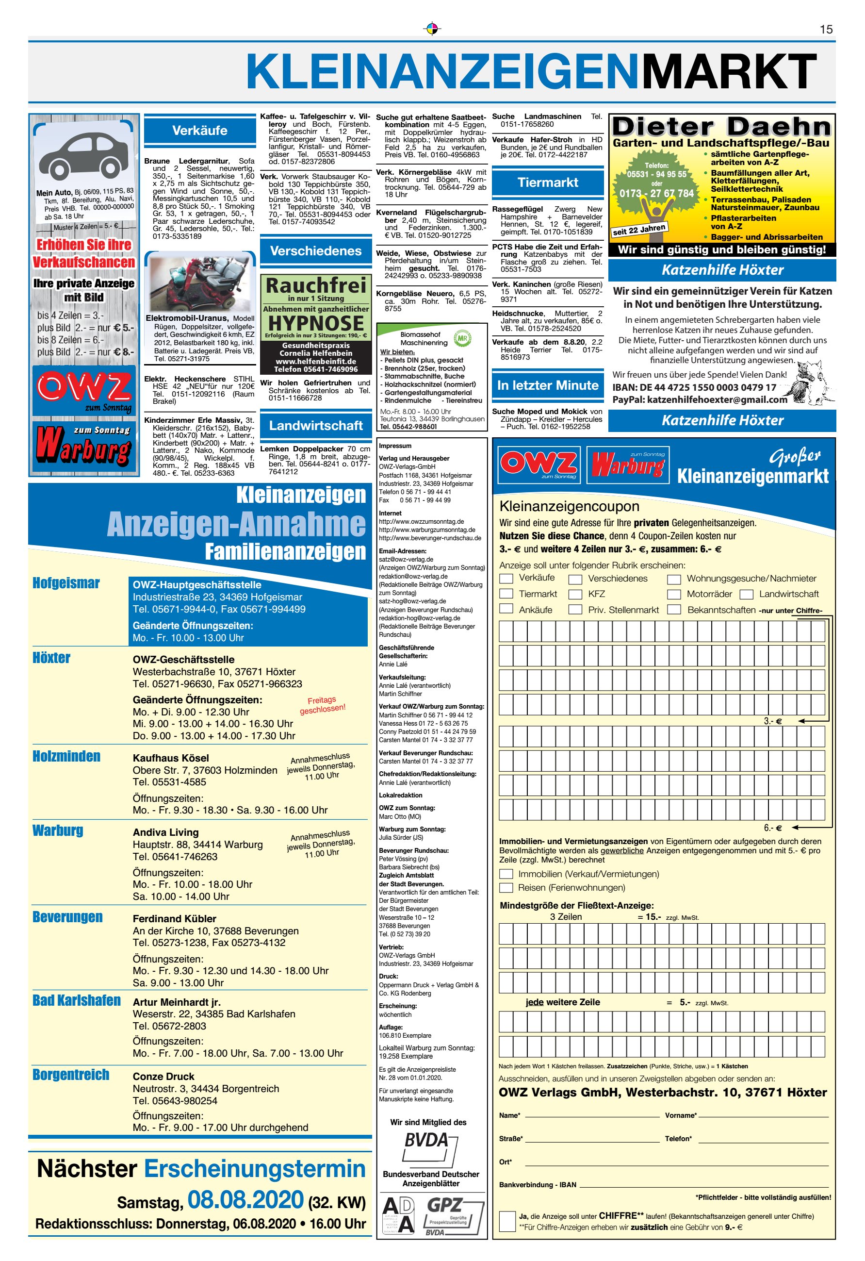 N&auml;chster Erscheinungstermin KLEINANZEIGENMARKT