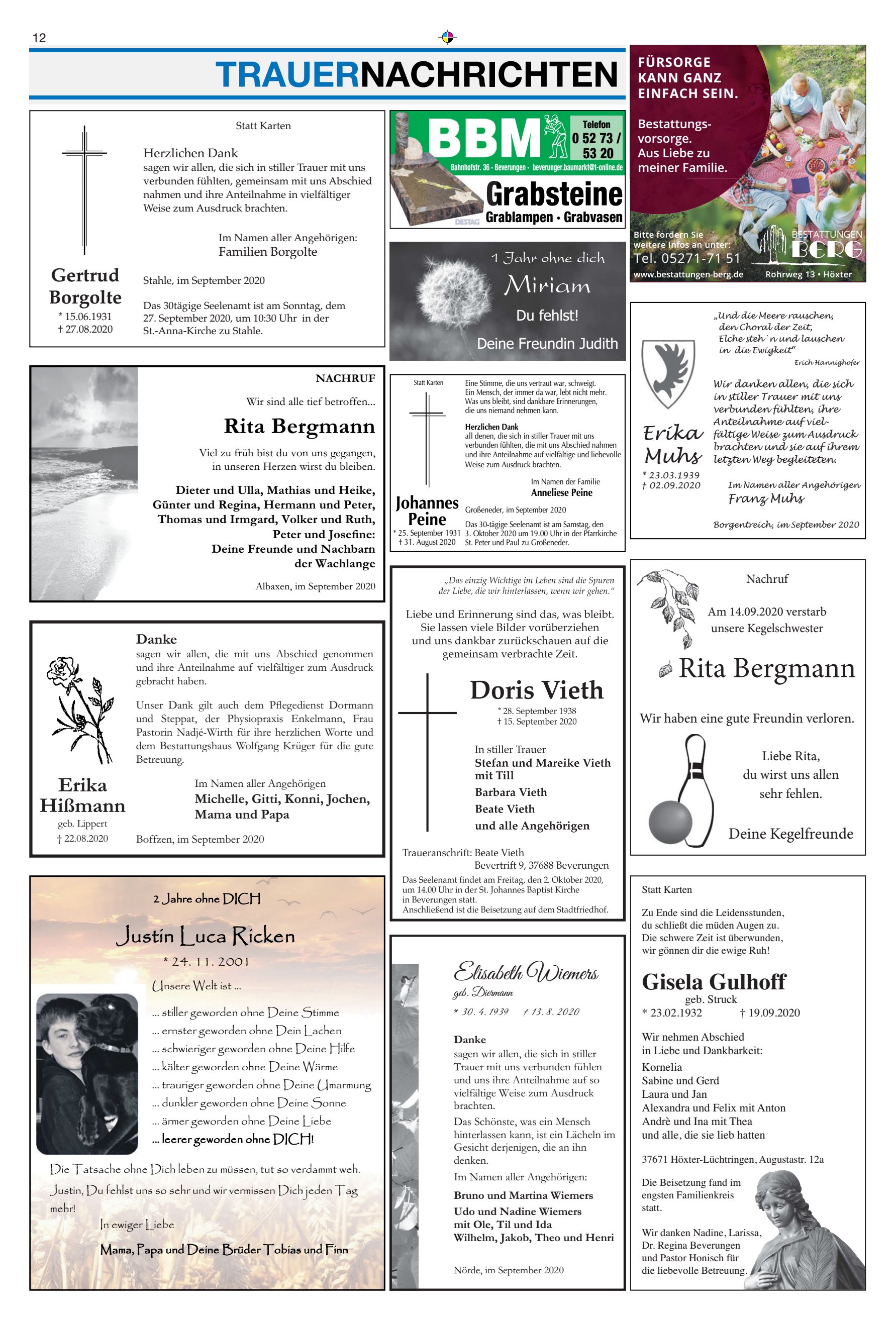 TRAUERNACHRICHTEN Rita Bergmann