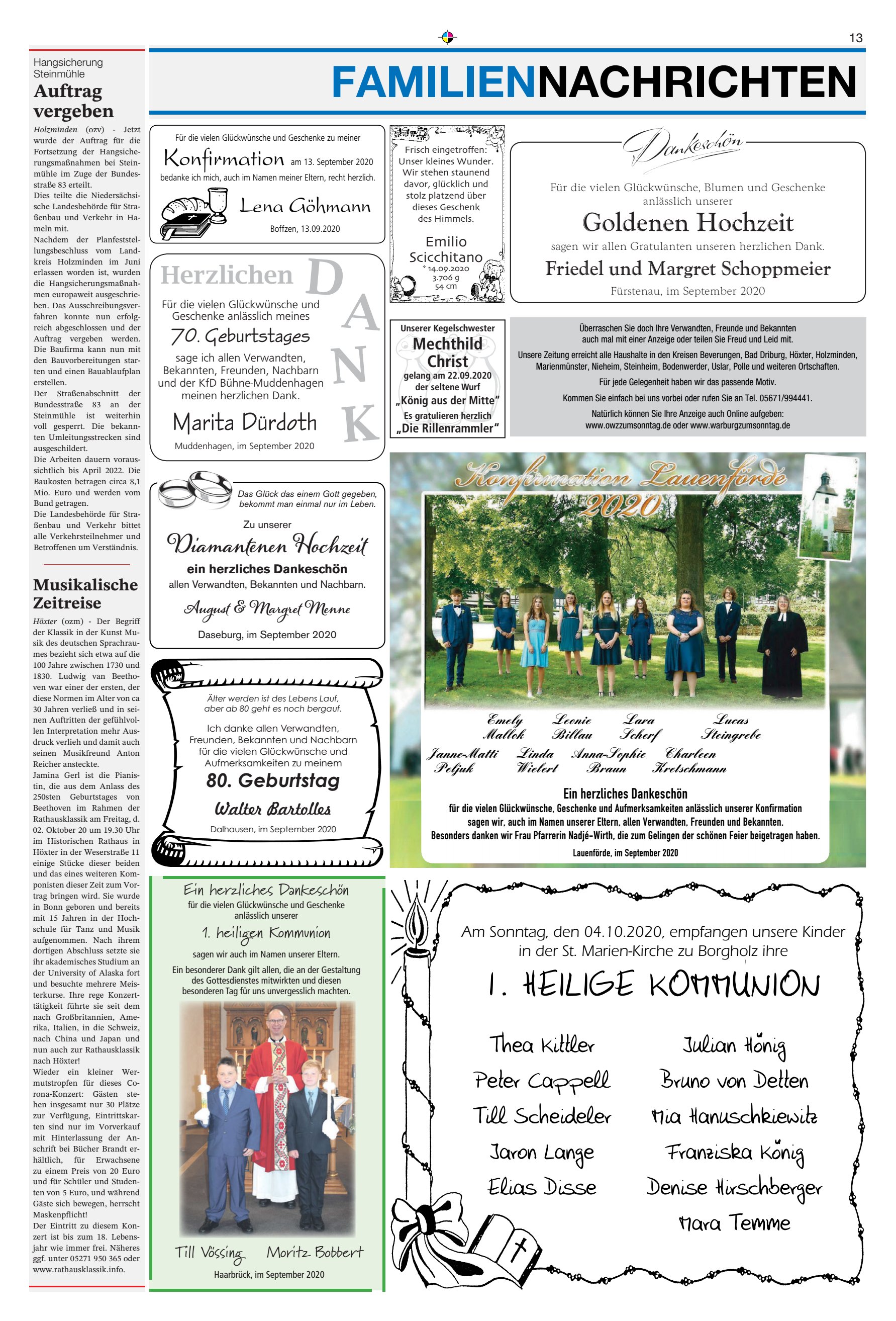 FAMILIENNACHRICHTEN Herzlichen Diamantenen