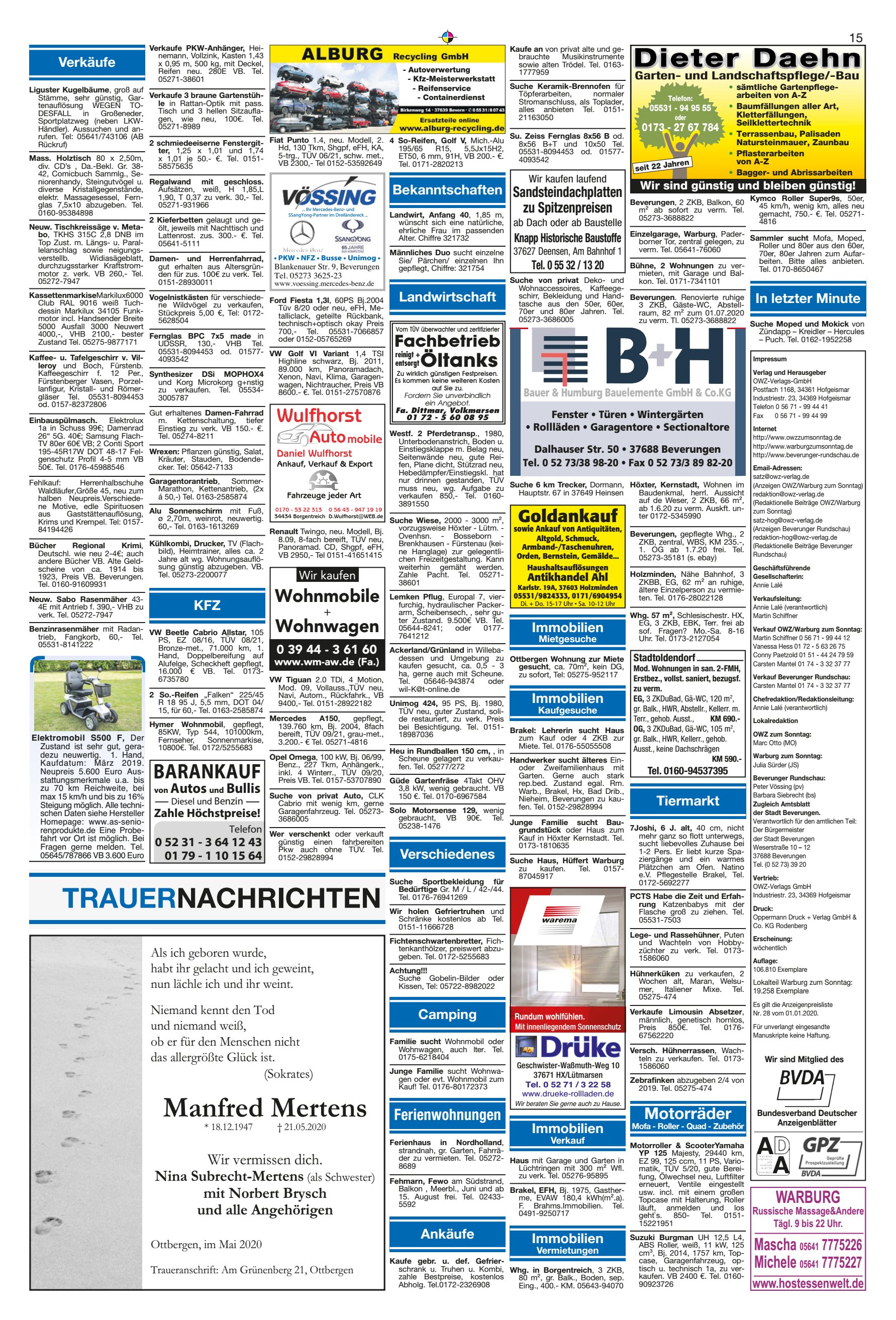Manfred Mertens TRAUERNACHRICHTEN