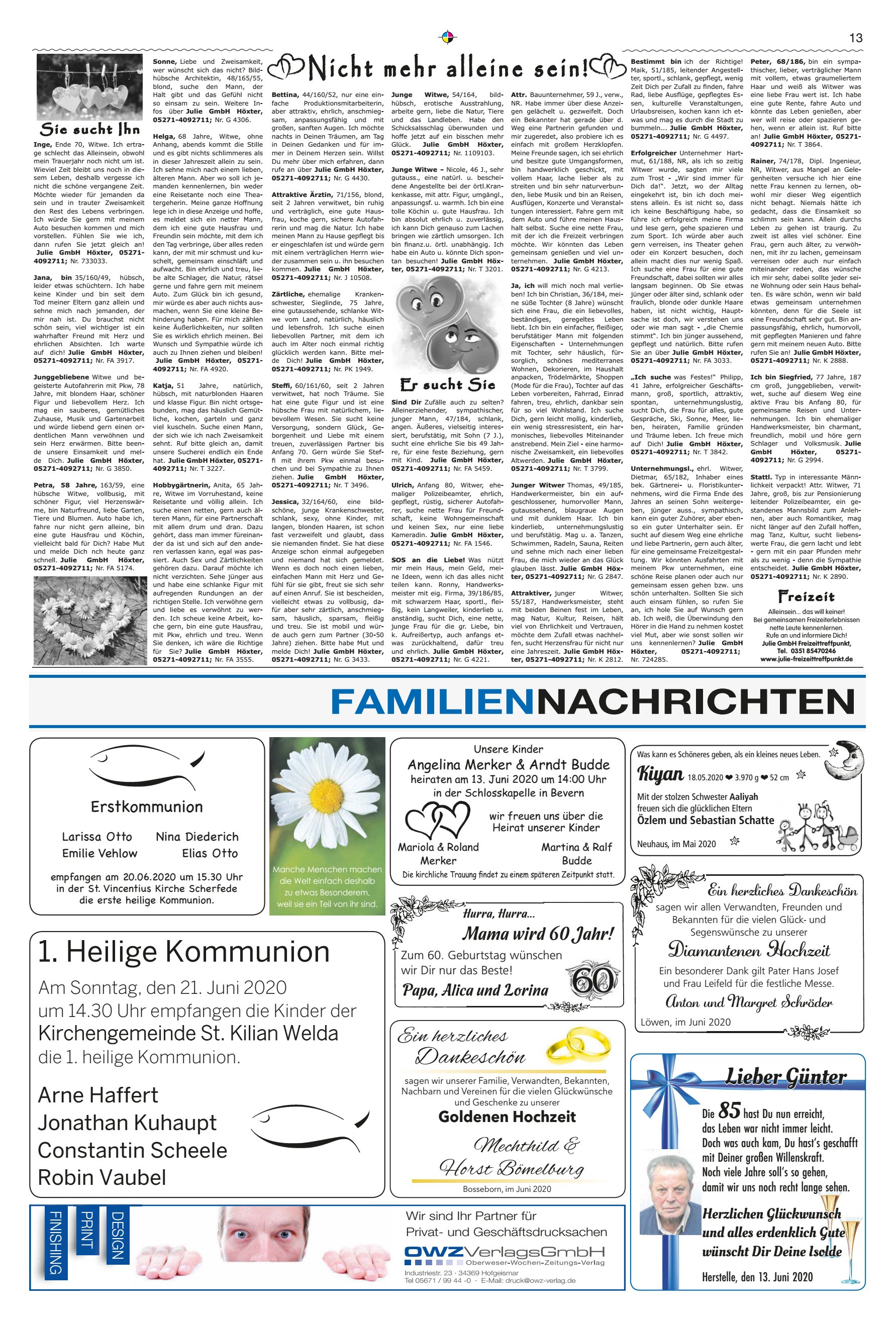 FAMILIENNACHRICHTEN Goldenen Hochzeit