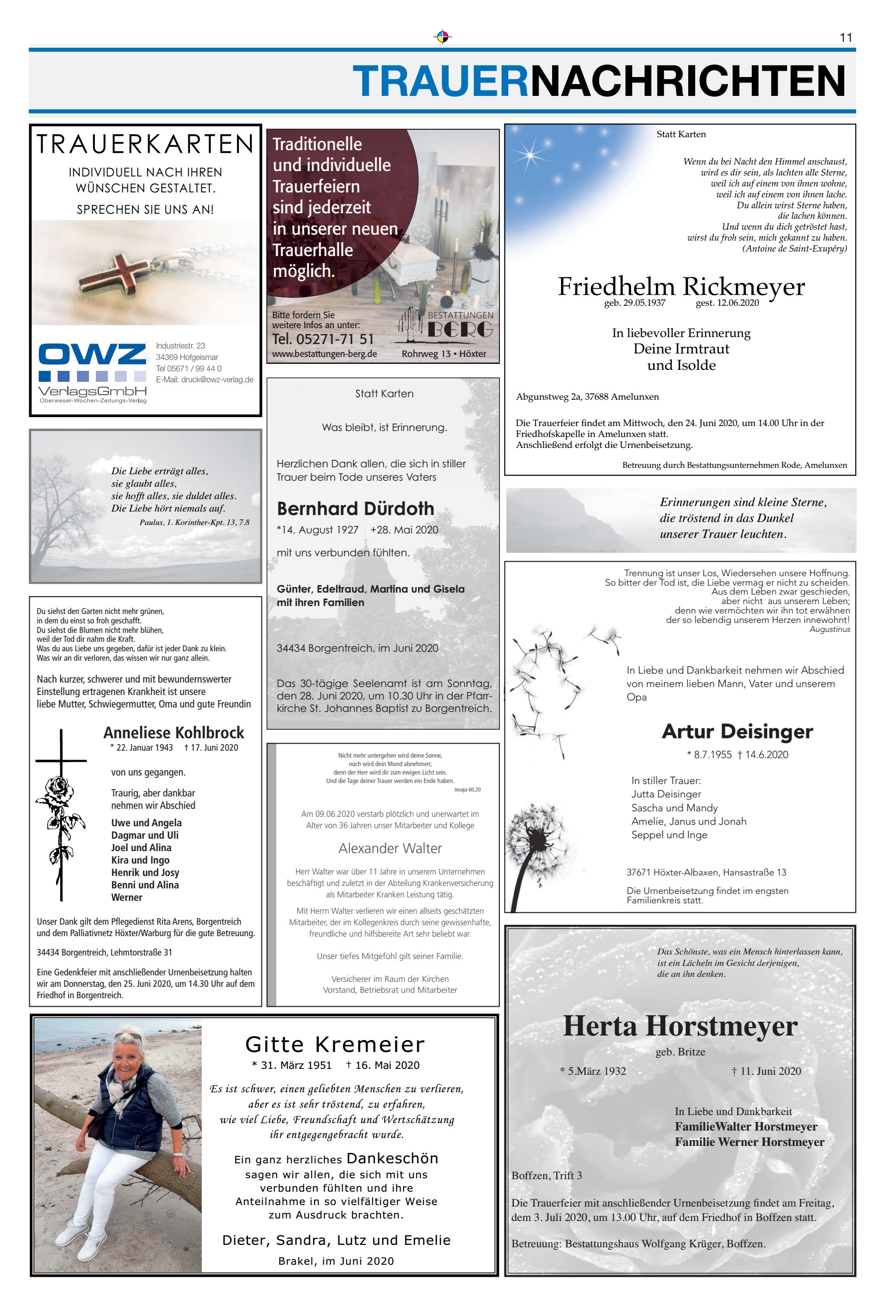 TRAUERNACHRICHTEN Herta Horstmeyer