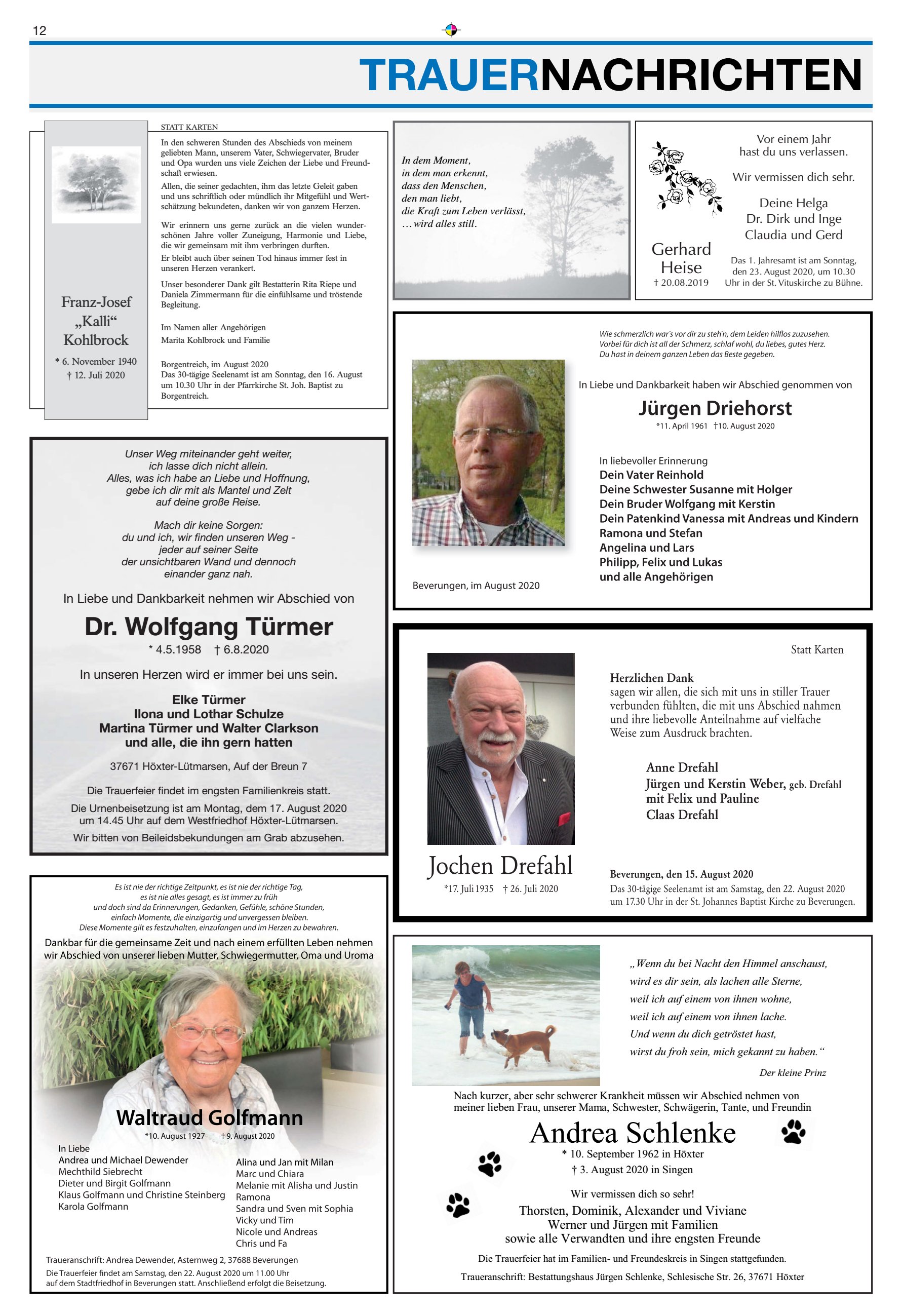 TRAUERNACHRICHTEN Wolfgang Türmer