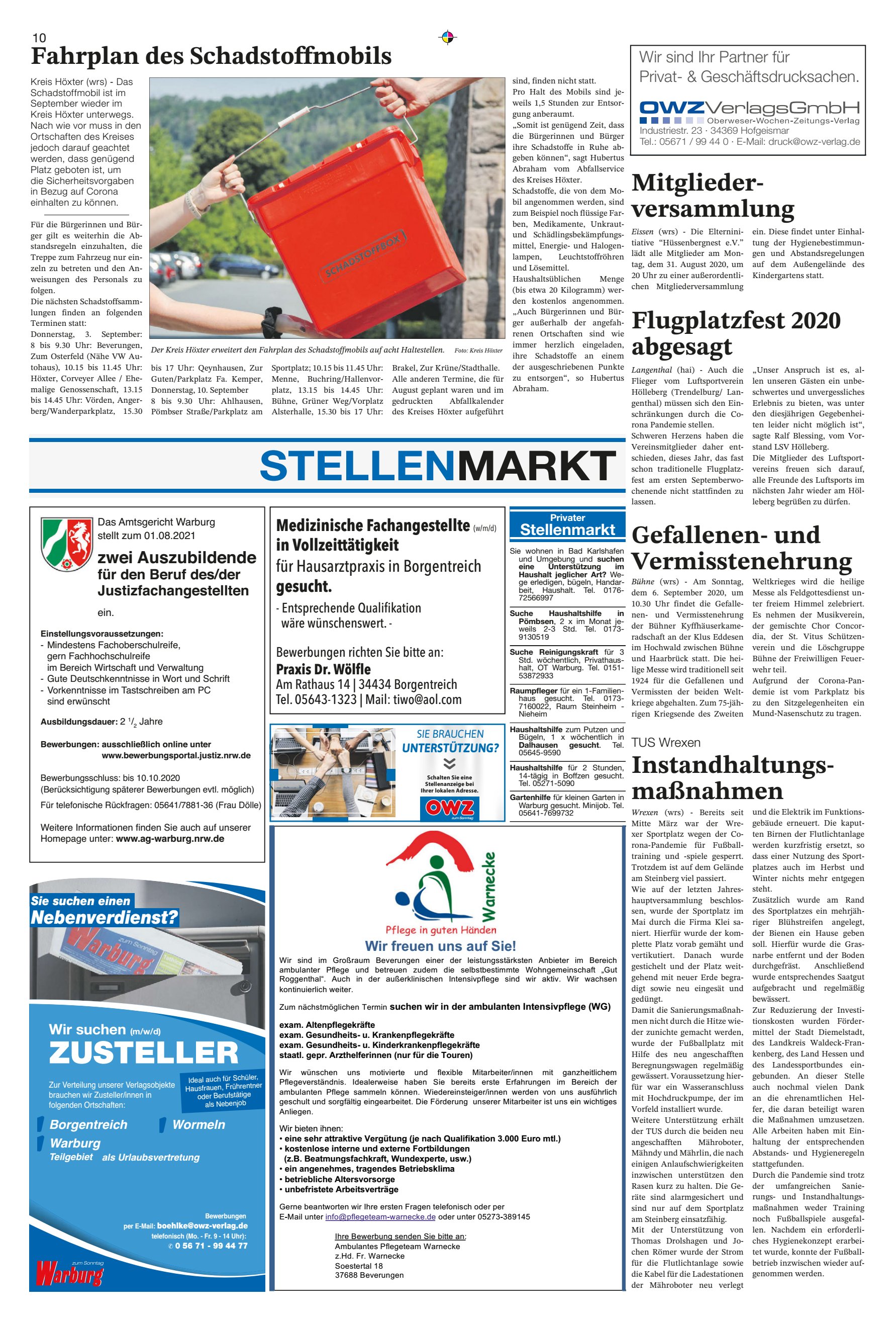 STELLENMARKT Fahrplan Schadstoffmobils