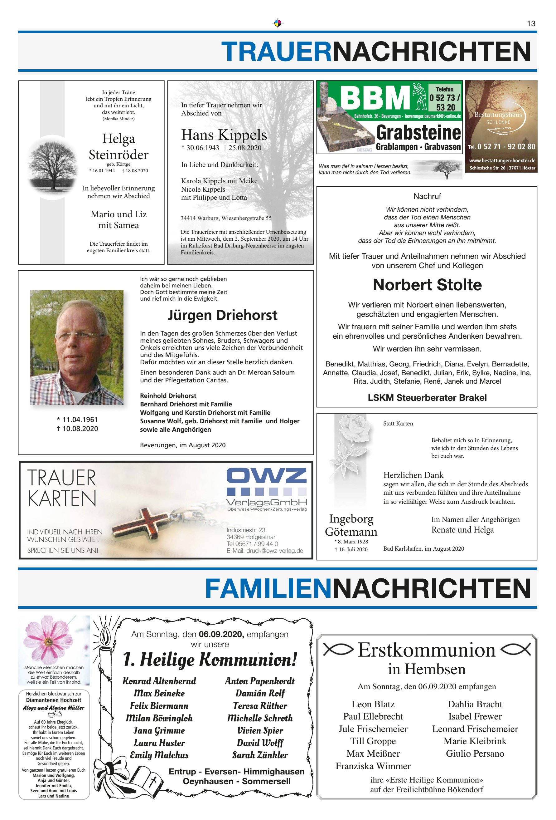 FAMILIENNACHRICHTEN TRAUERNACHRICHTEN Norbert