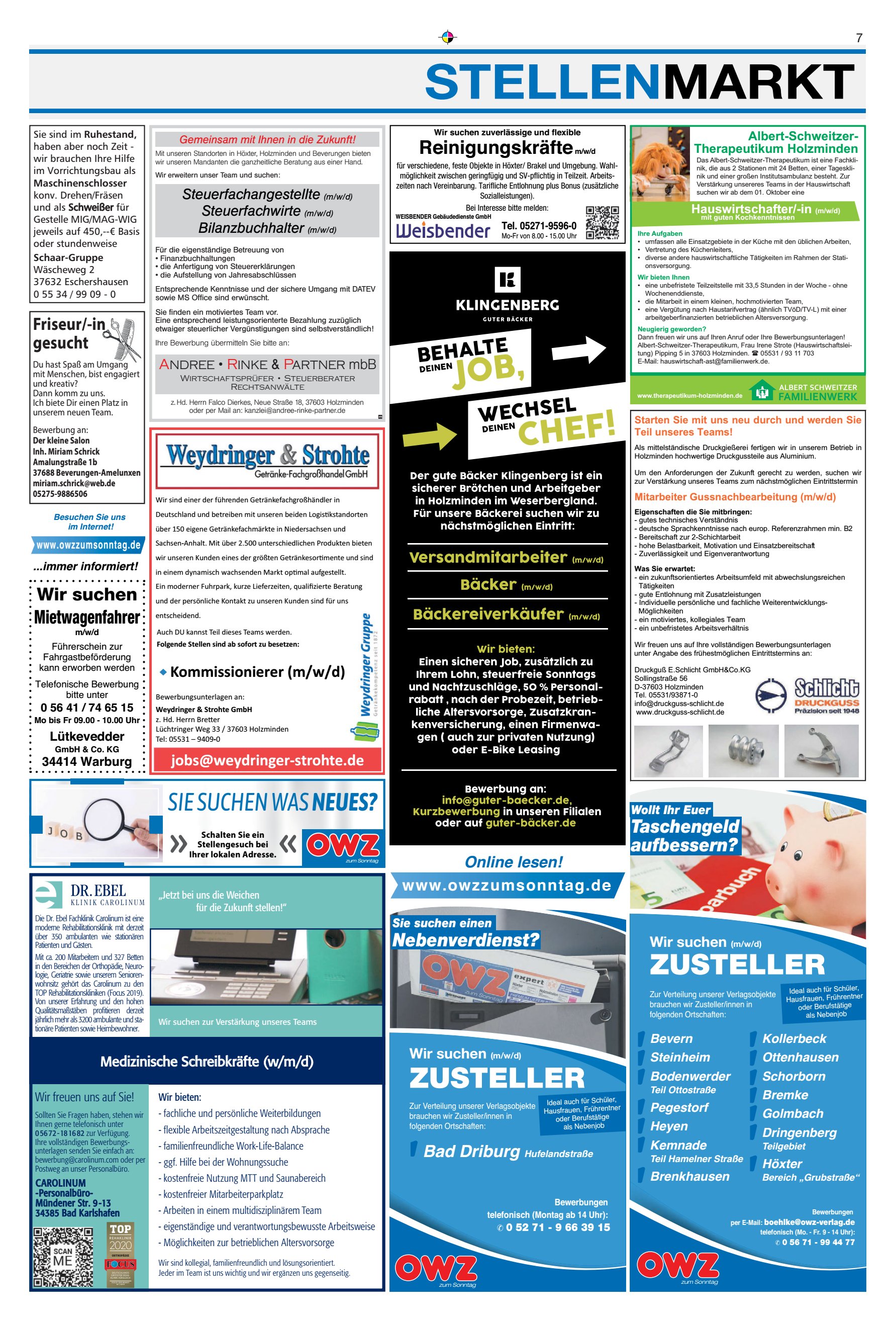 STELLENMARKT Reinigungskräfte Friseur-in