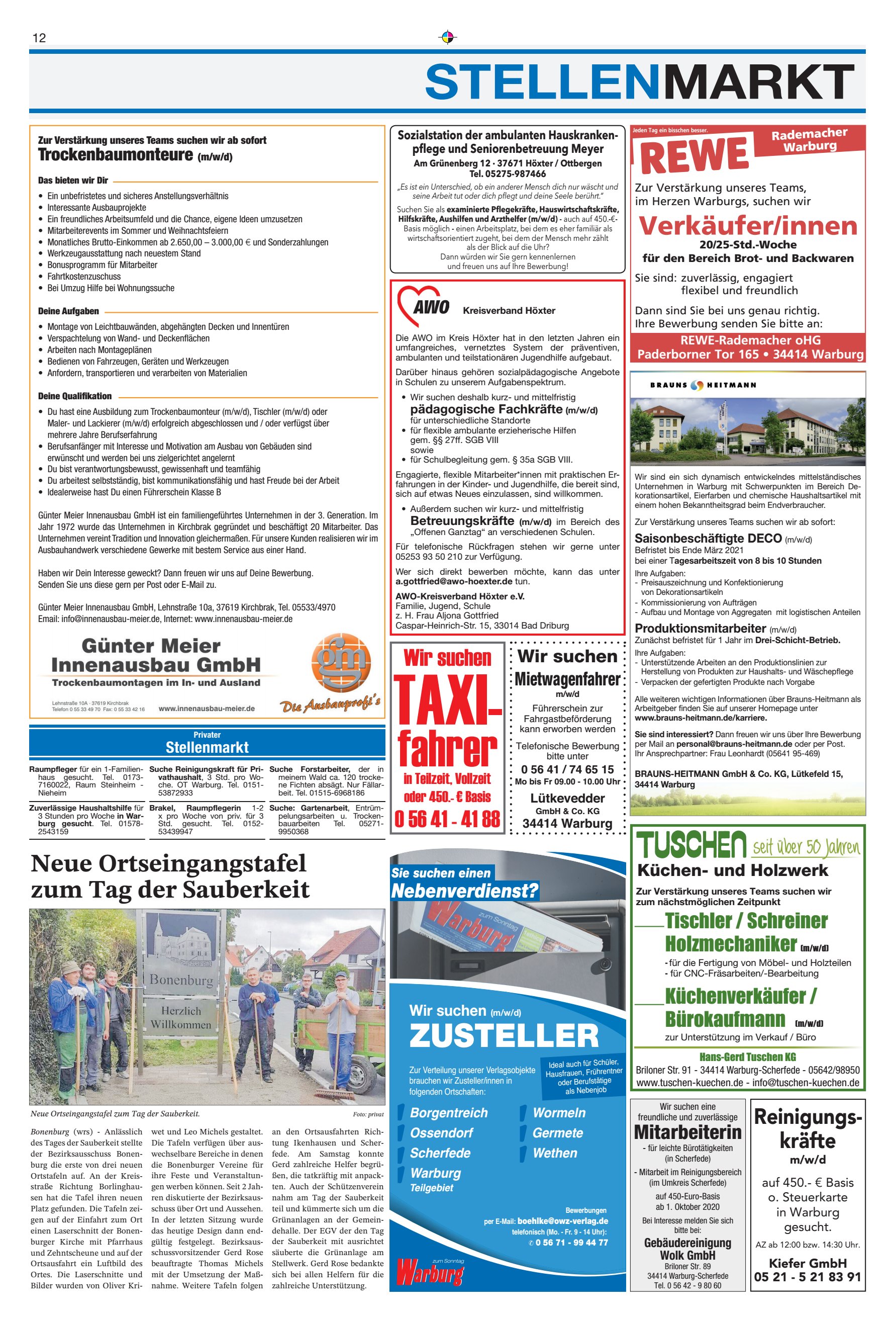 STELLENMARKT Neue Ortseingangstafel