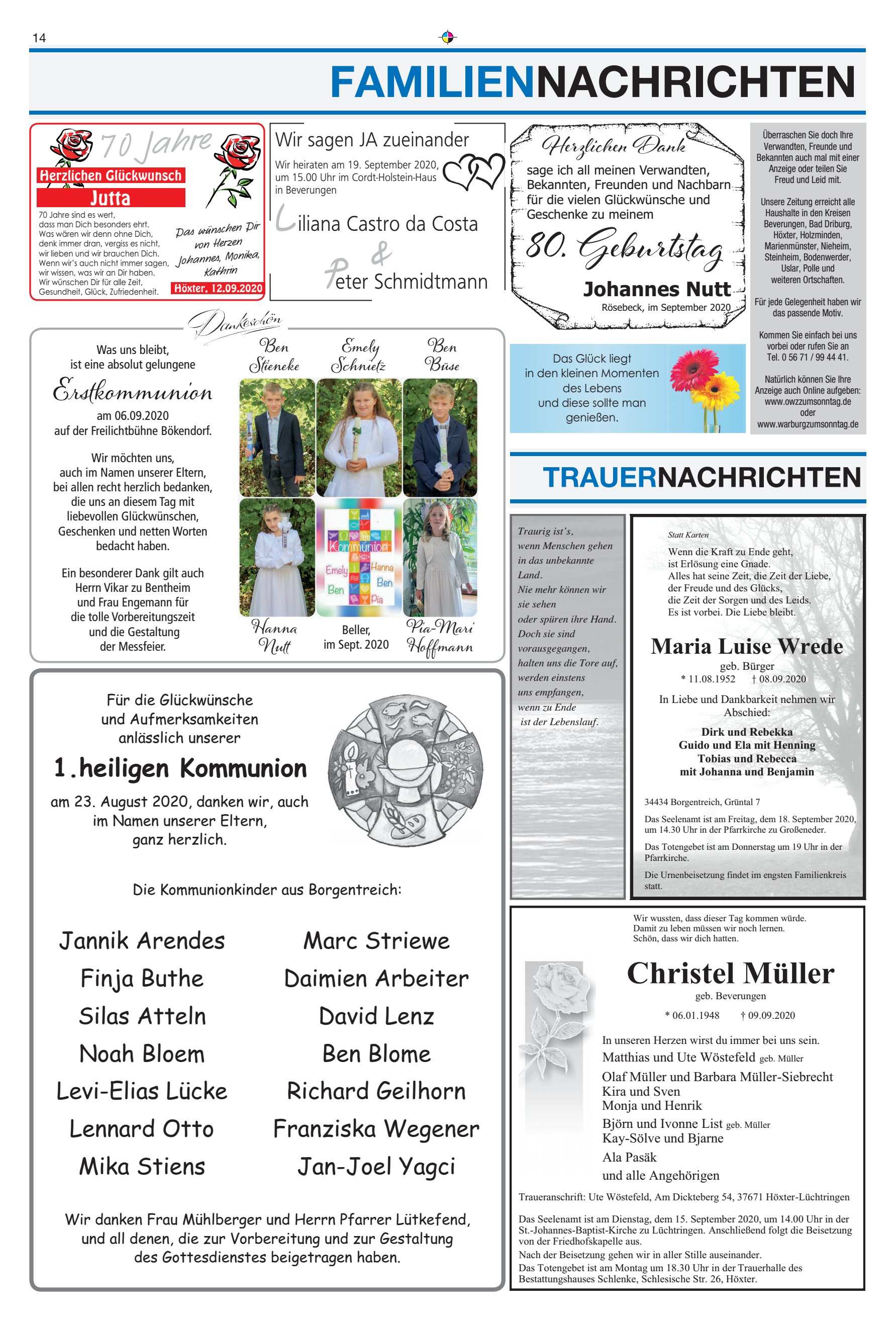 FAMILIENNACHRICHTEN Christel Müller