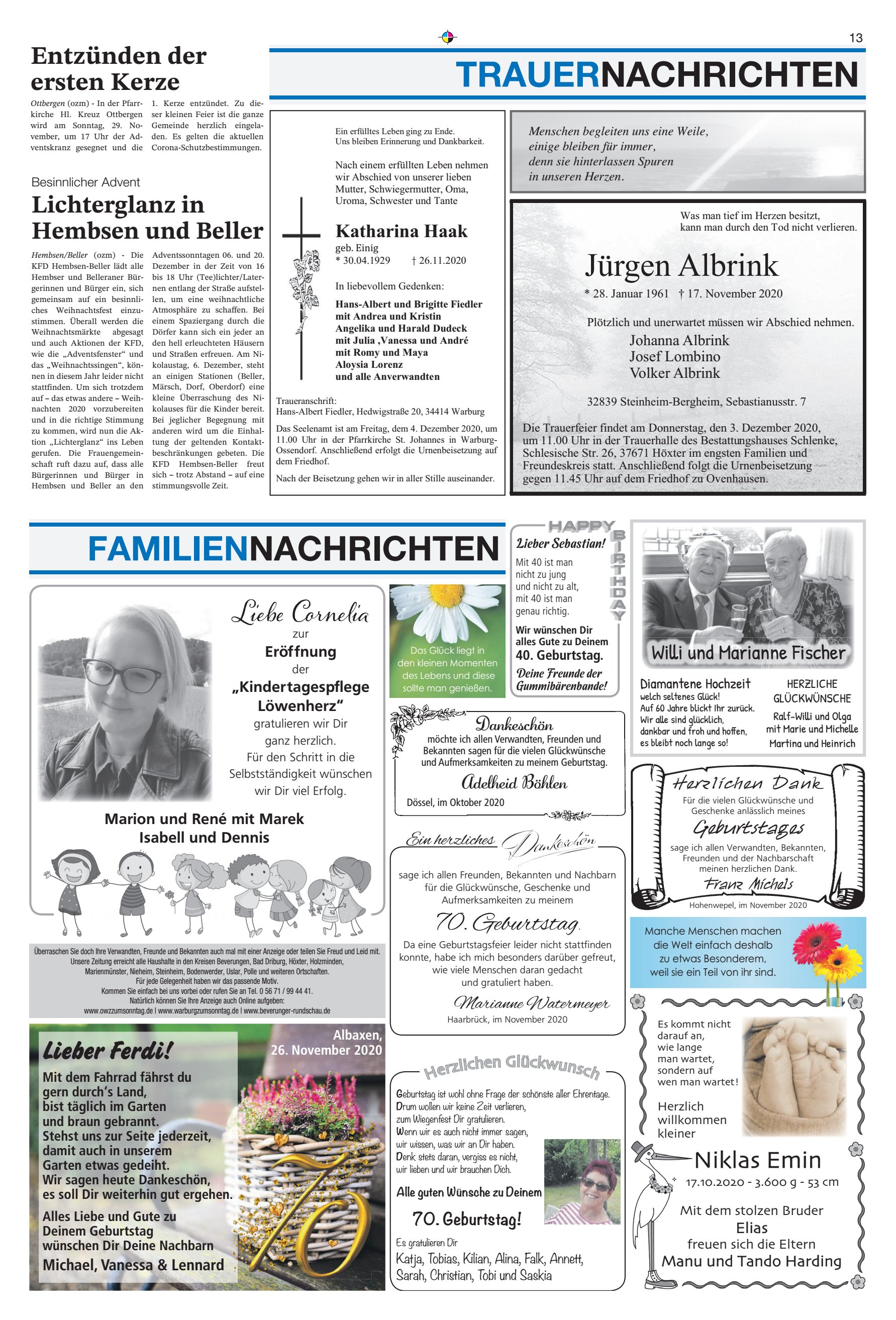 TRAUERNACHRICHTEN FAMILIENNACHRICHTEN Entzünden