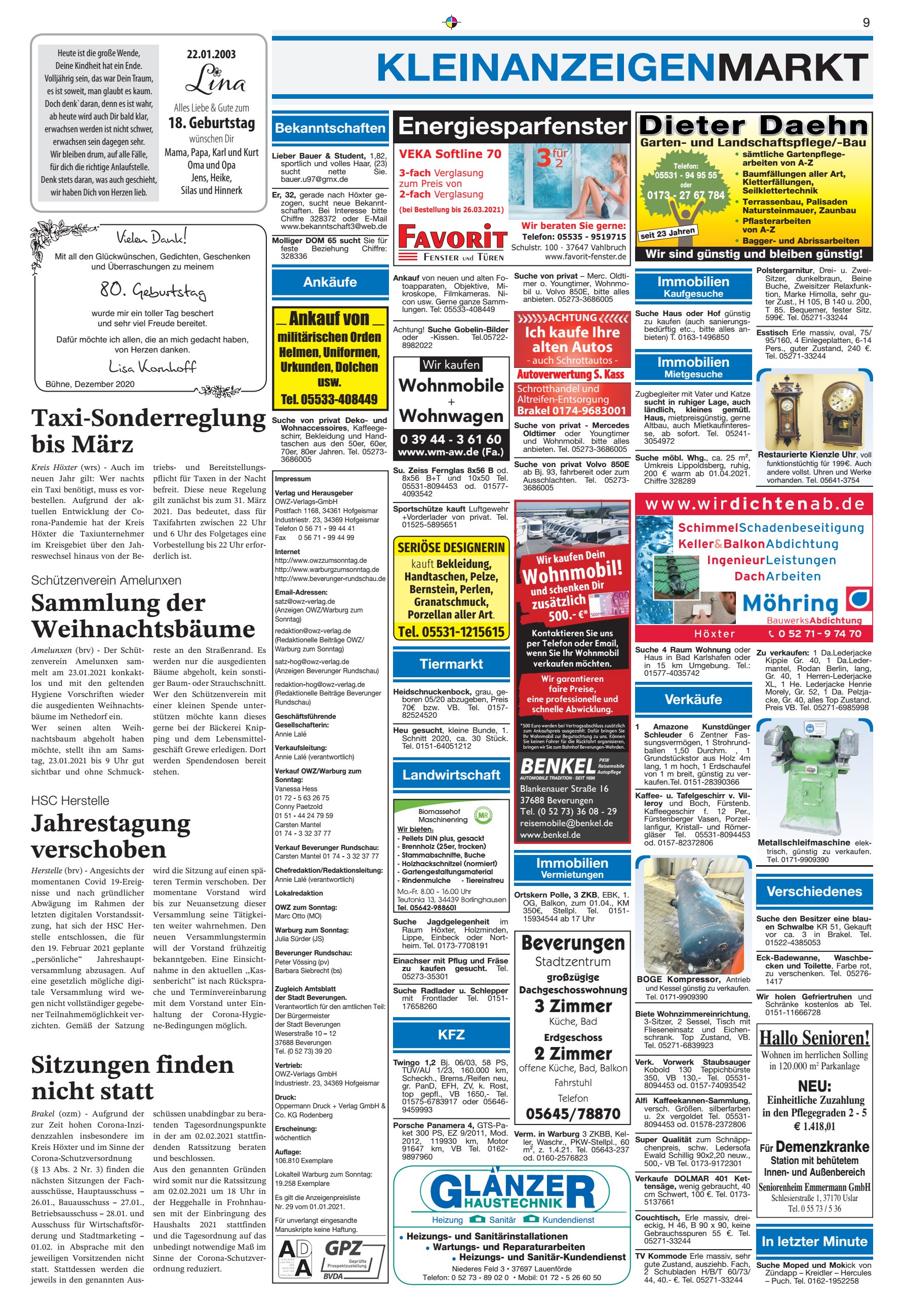 KLEINANZEIGENMARKT Taxi-Sonderreglung März