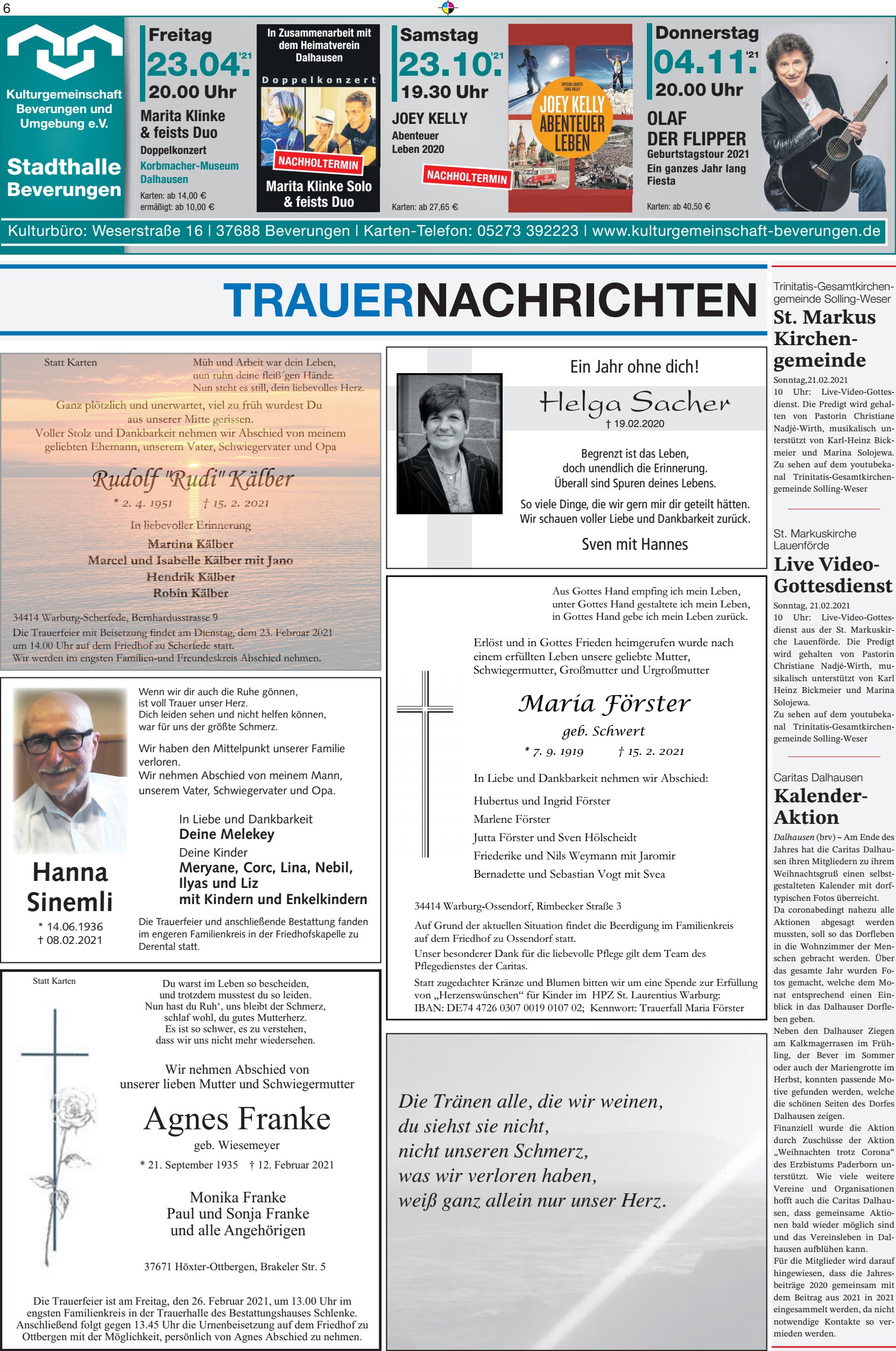 TRAUERNACHRICHTEN Hanna Sinemli