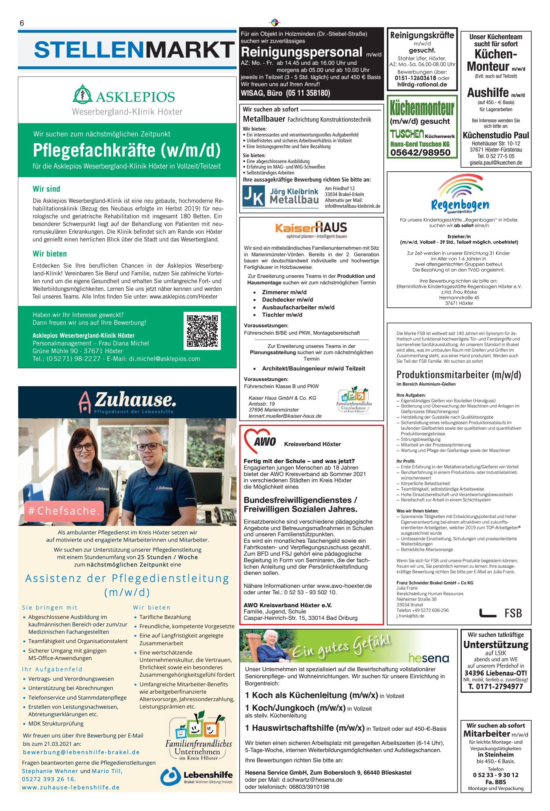 STELLENMARKT Pﬂegefachkräfte Reinigungspersonal