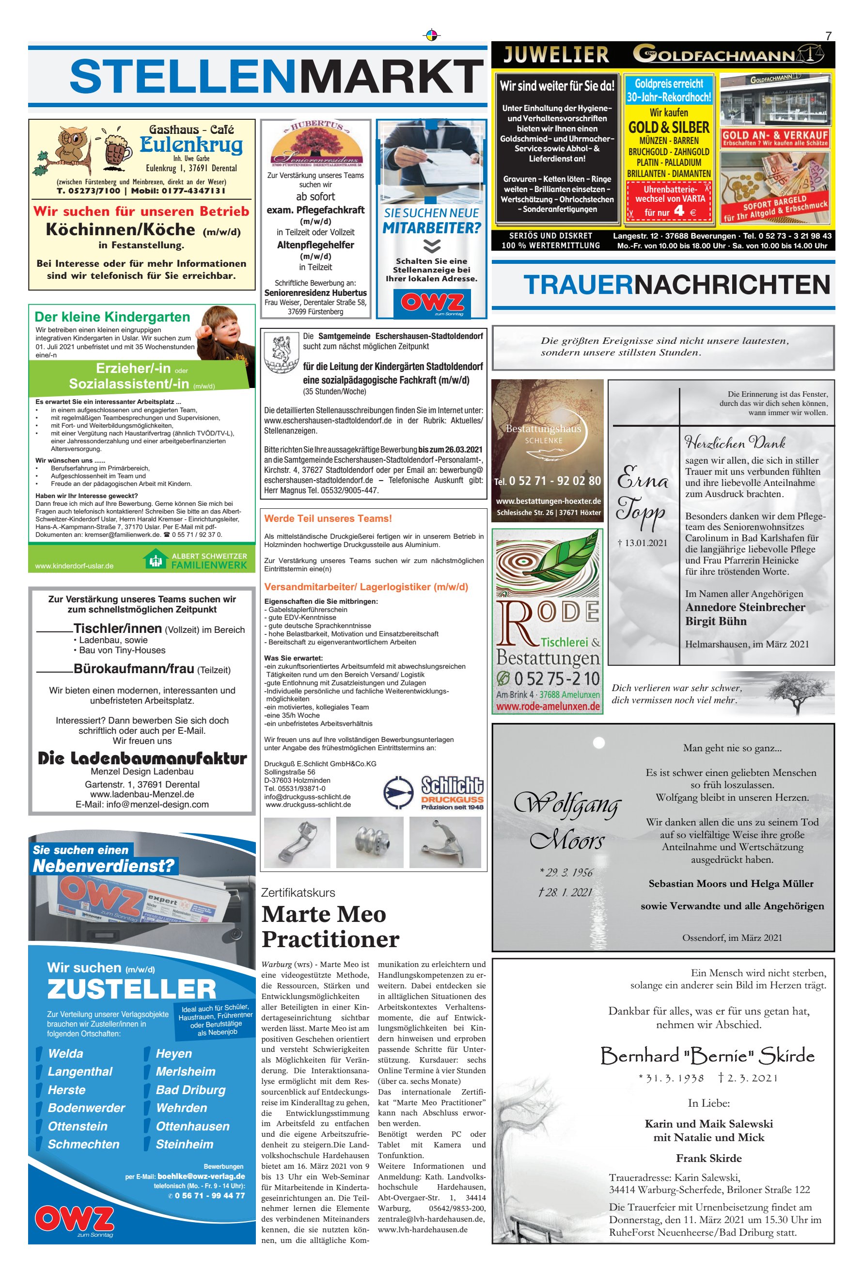 STELLENMARKT TRAUERNACHRICHTEN Marte