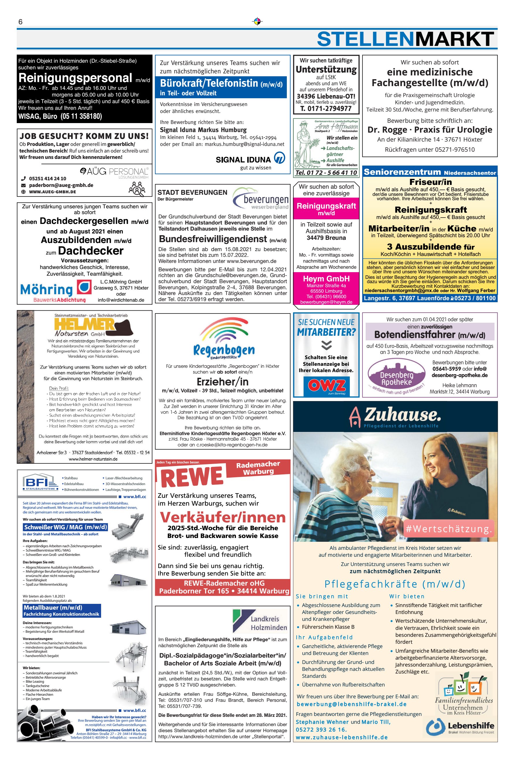 STELLENMARKT Reinigungspersonal Dachdecker