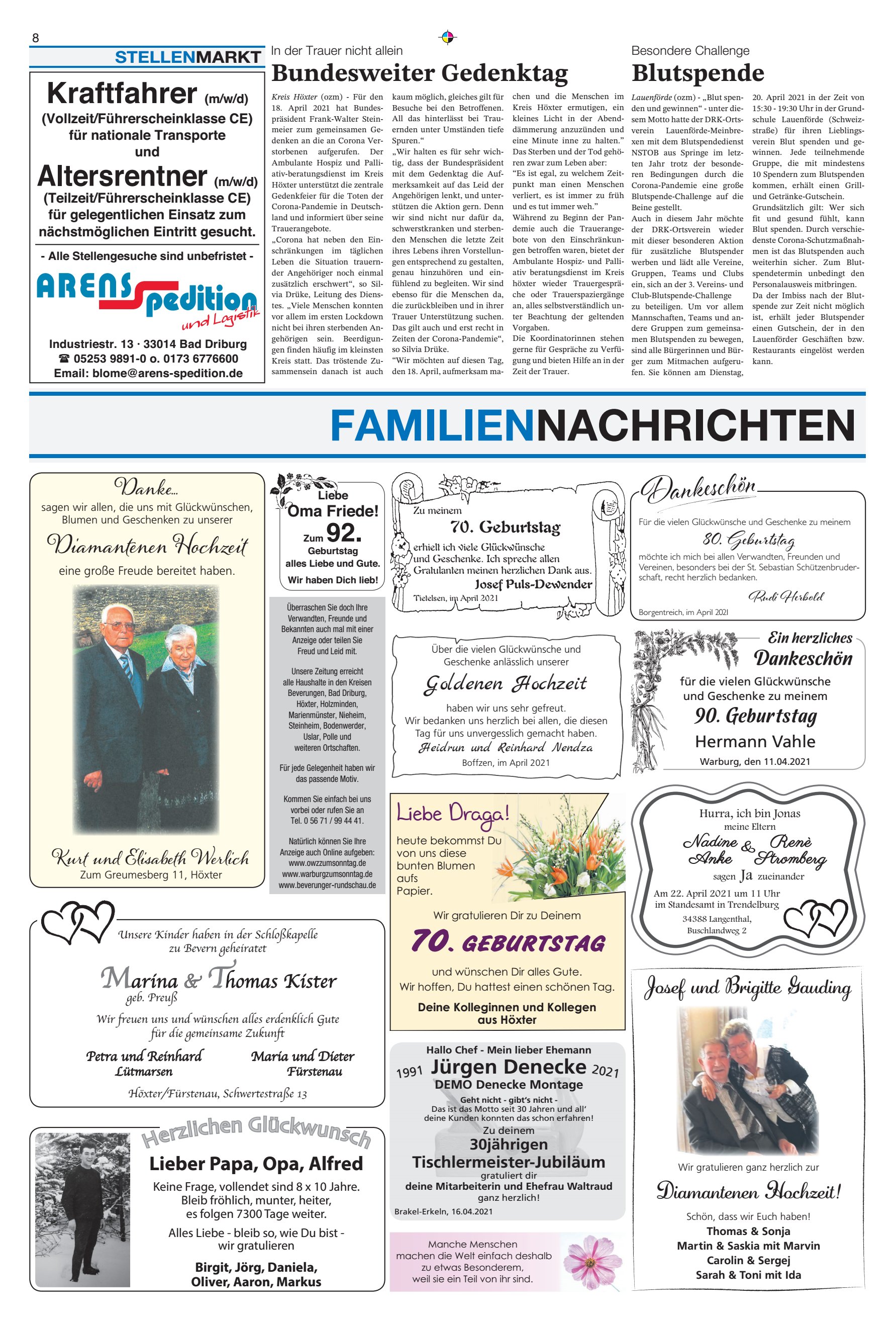 FAMILIENNACHRICHTEN Kraftfahrer Altersrentner