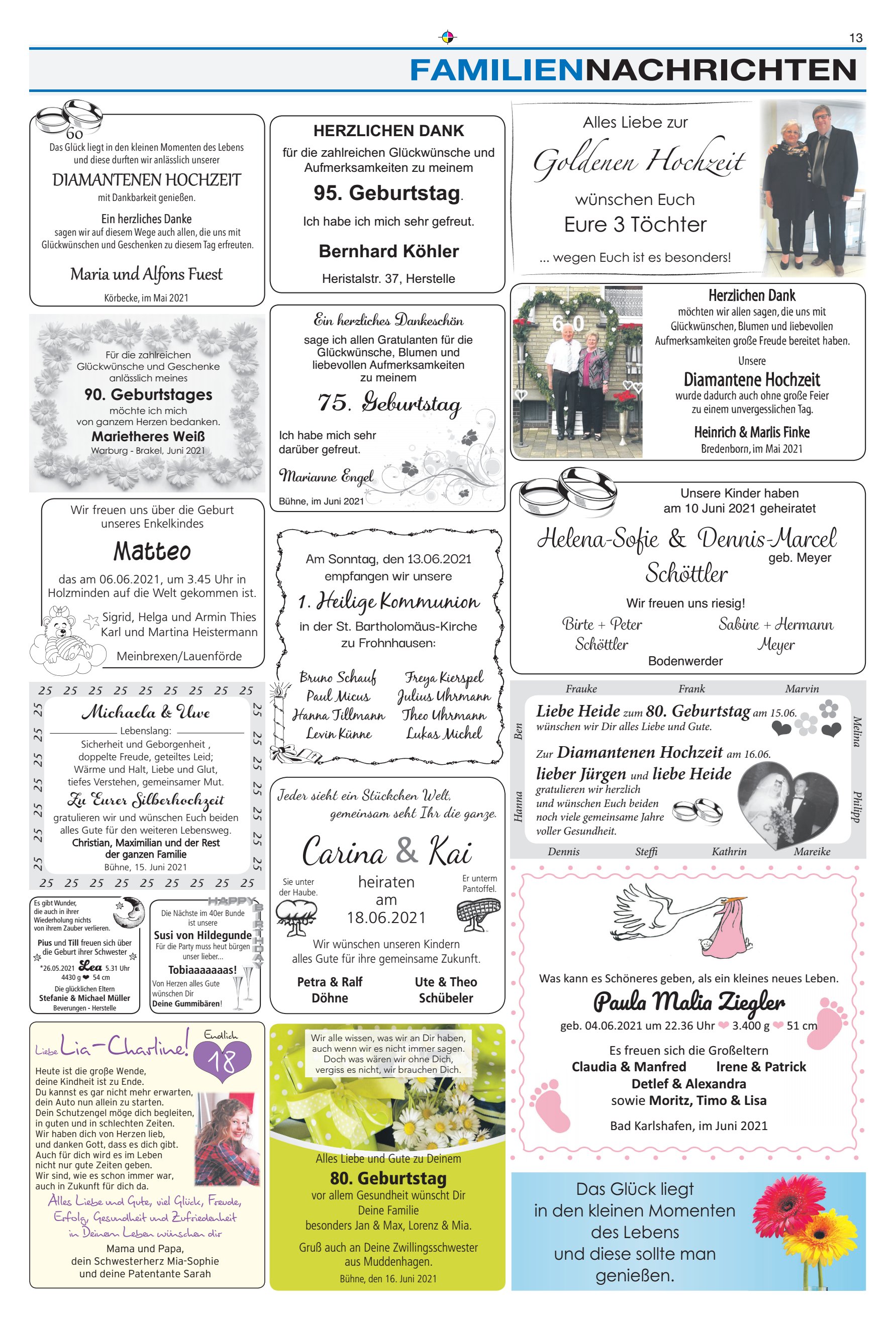 FAMILIENNACHRICHTEN Geburtstages Claudia