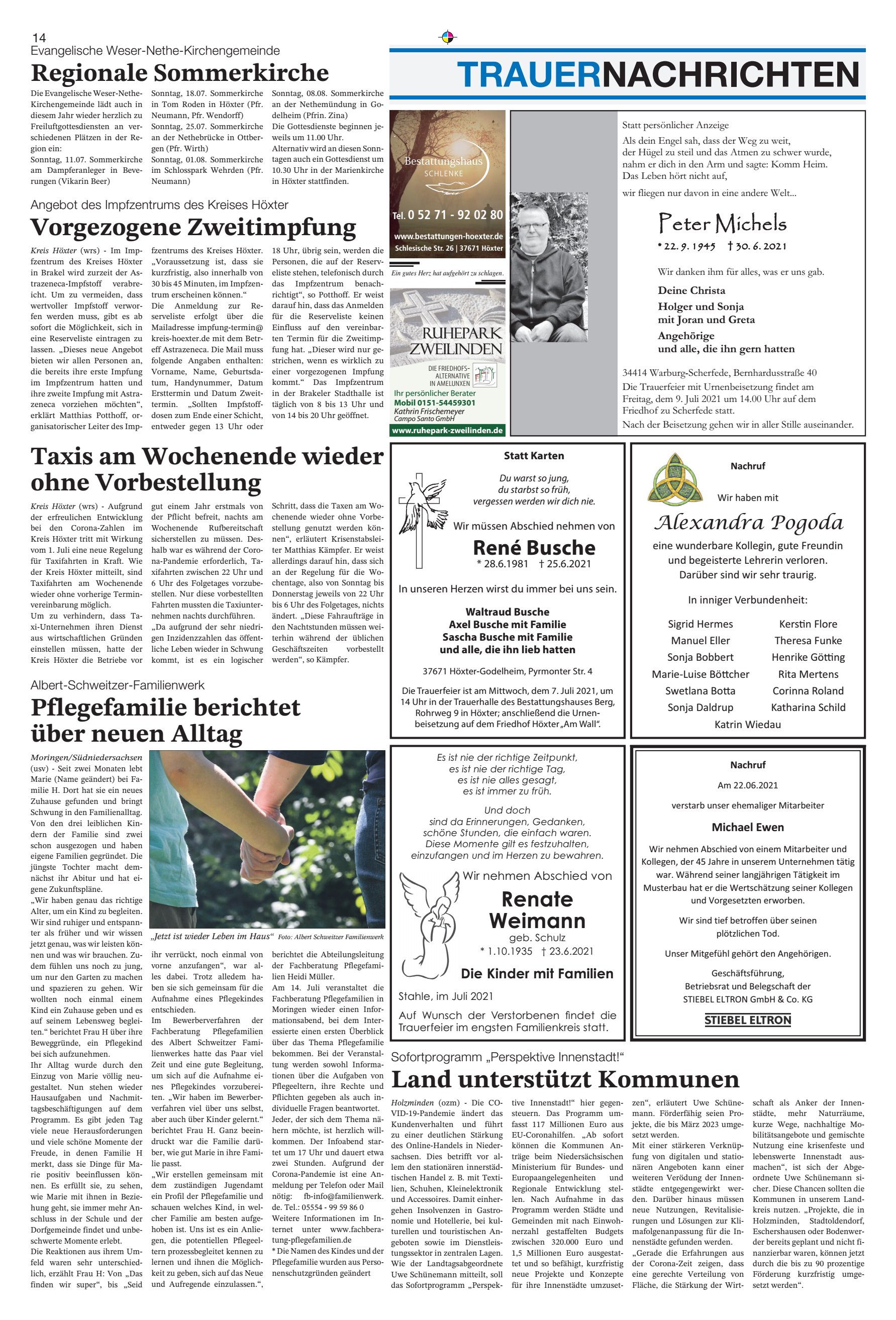 TRAUERNACHRICHTEN Regionale Sommerkirche