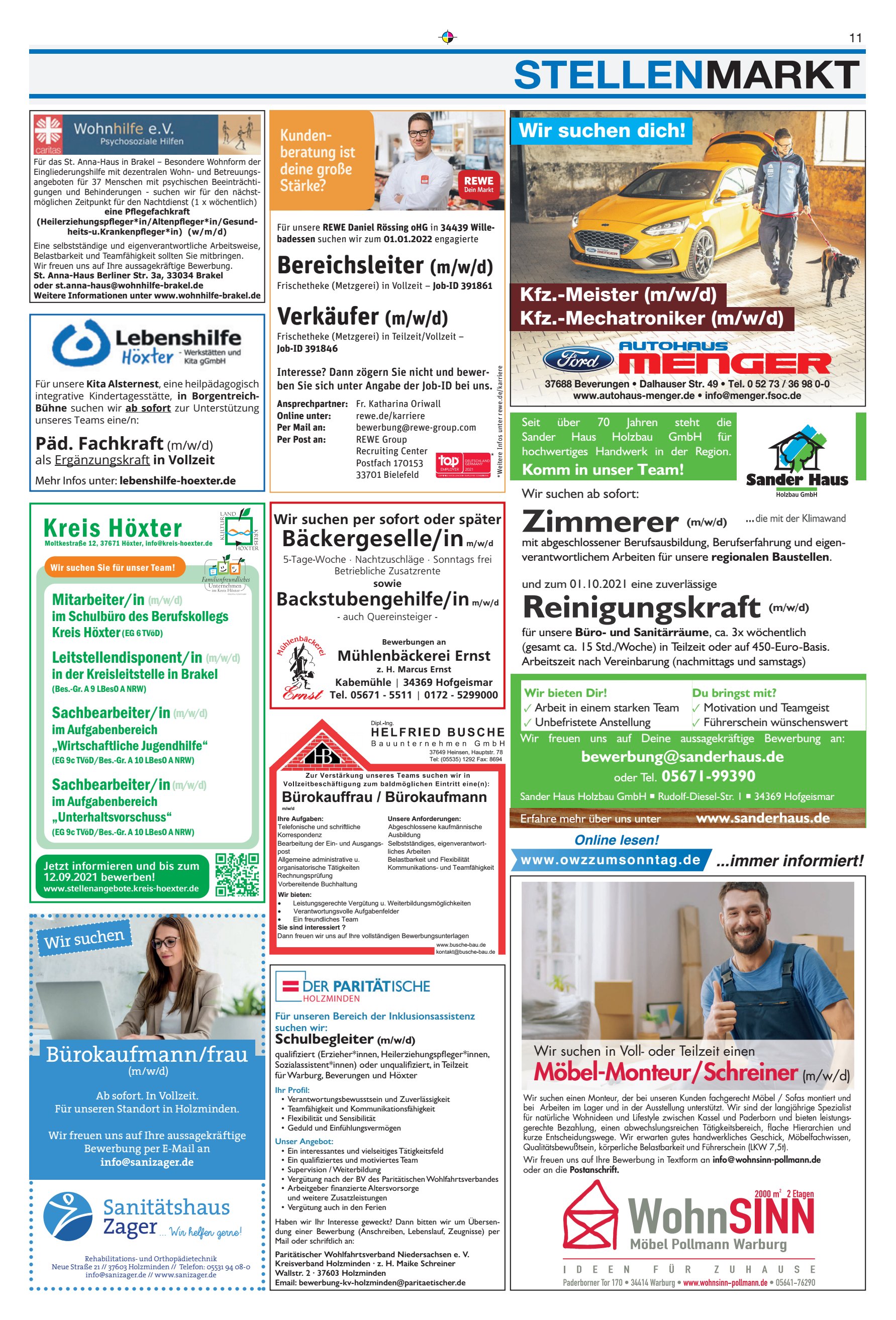 STELLENMARKT Zimmerer Reinigungskraft