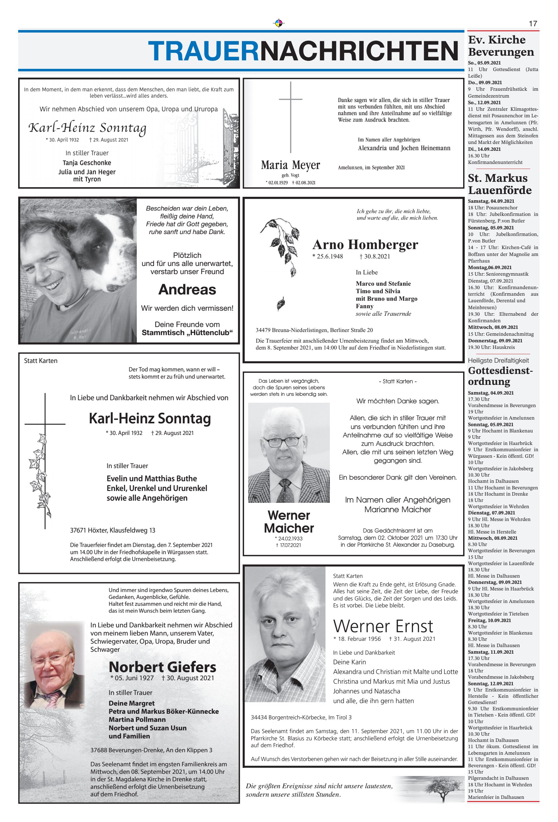 TRAUERNACHRICHTEN Norbert Giefers