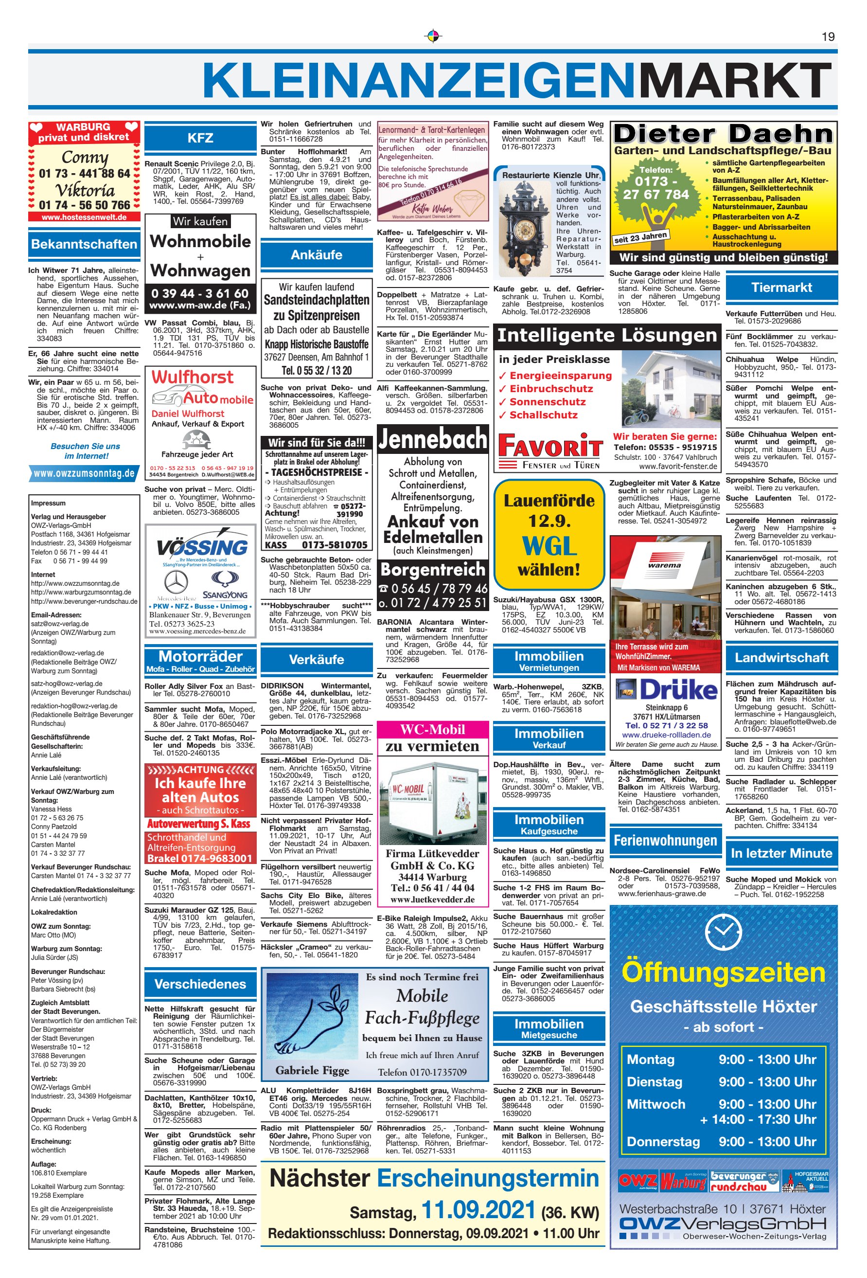 KLEINANZEIGENMARKT &Ouml;ffnungszeiten N&auml;chster