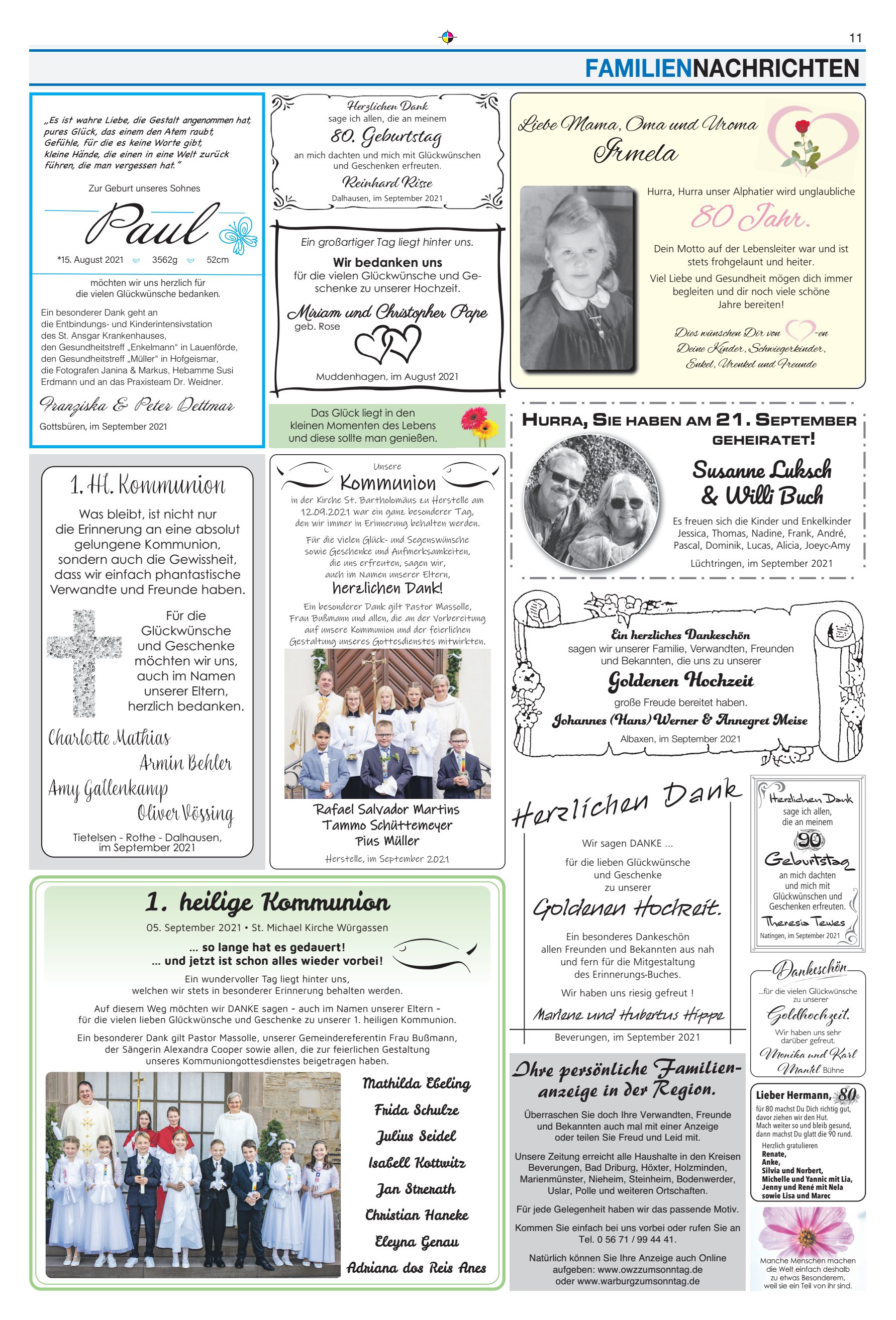 FAMILIENNACHRICHTEN Paul bedanken