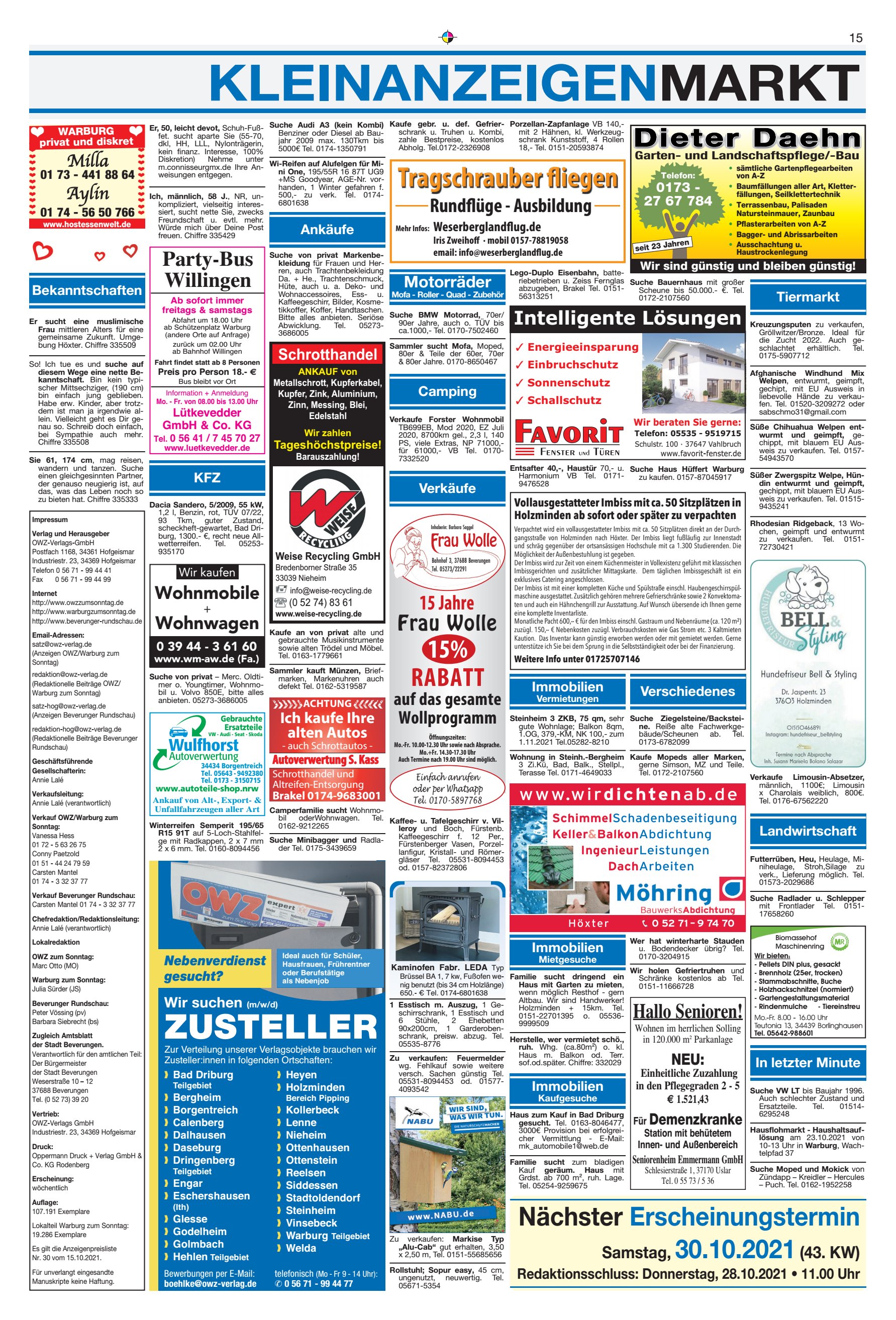 KLEINANZEIGENMARKT Nächster Erscheinungstermin