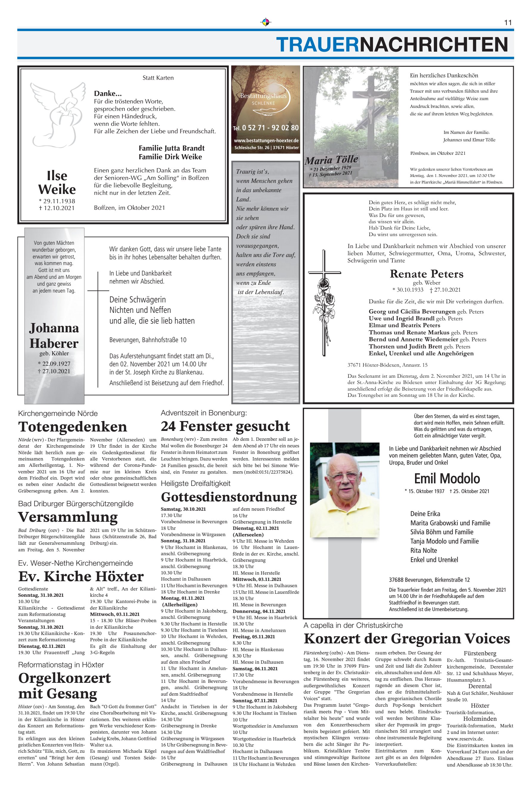 TRAUERNACHRICHTEN Kirche Höxter