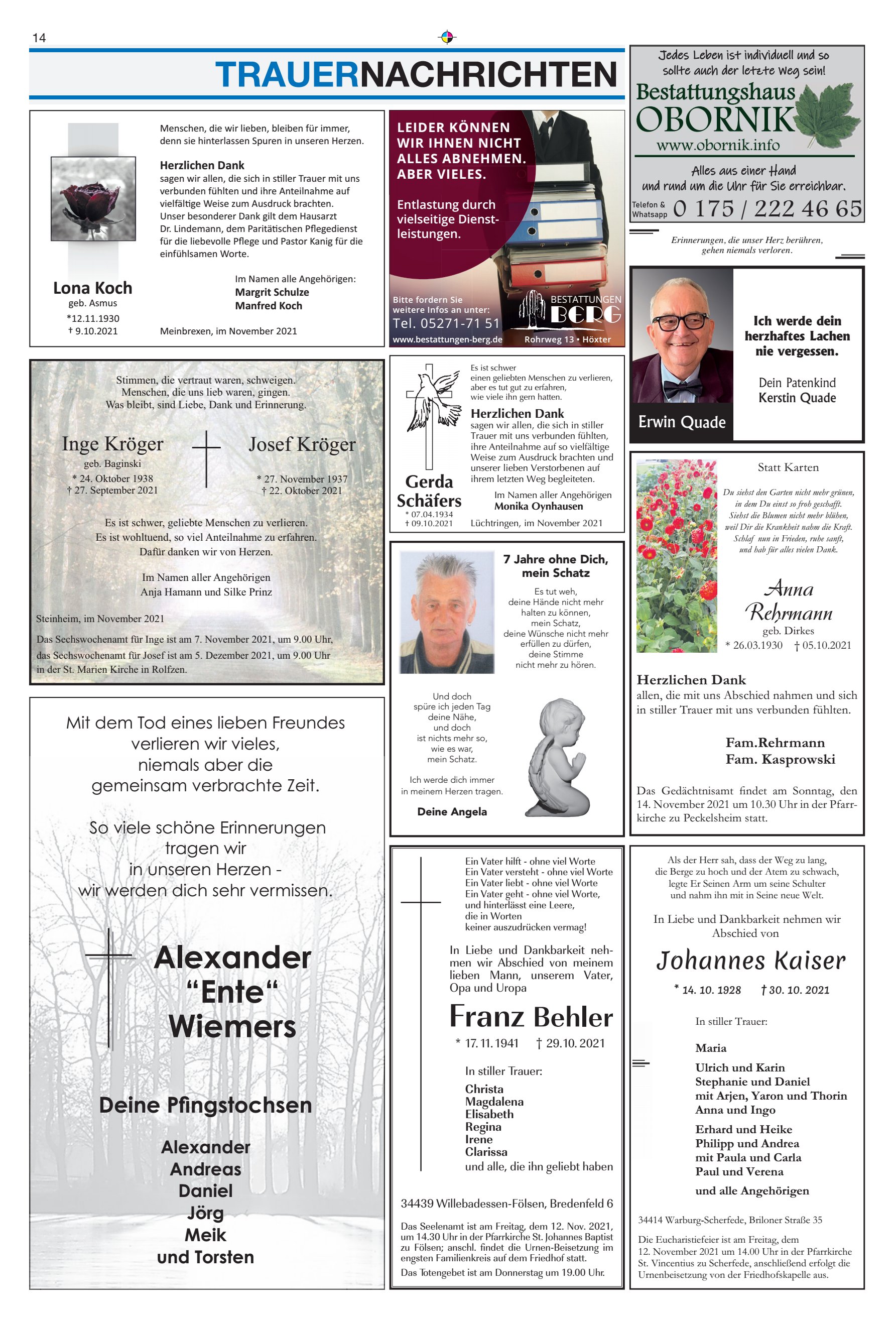 TRAUERNACHRICHTEN Franz Alexander