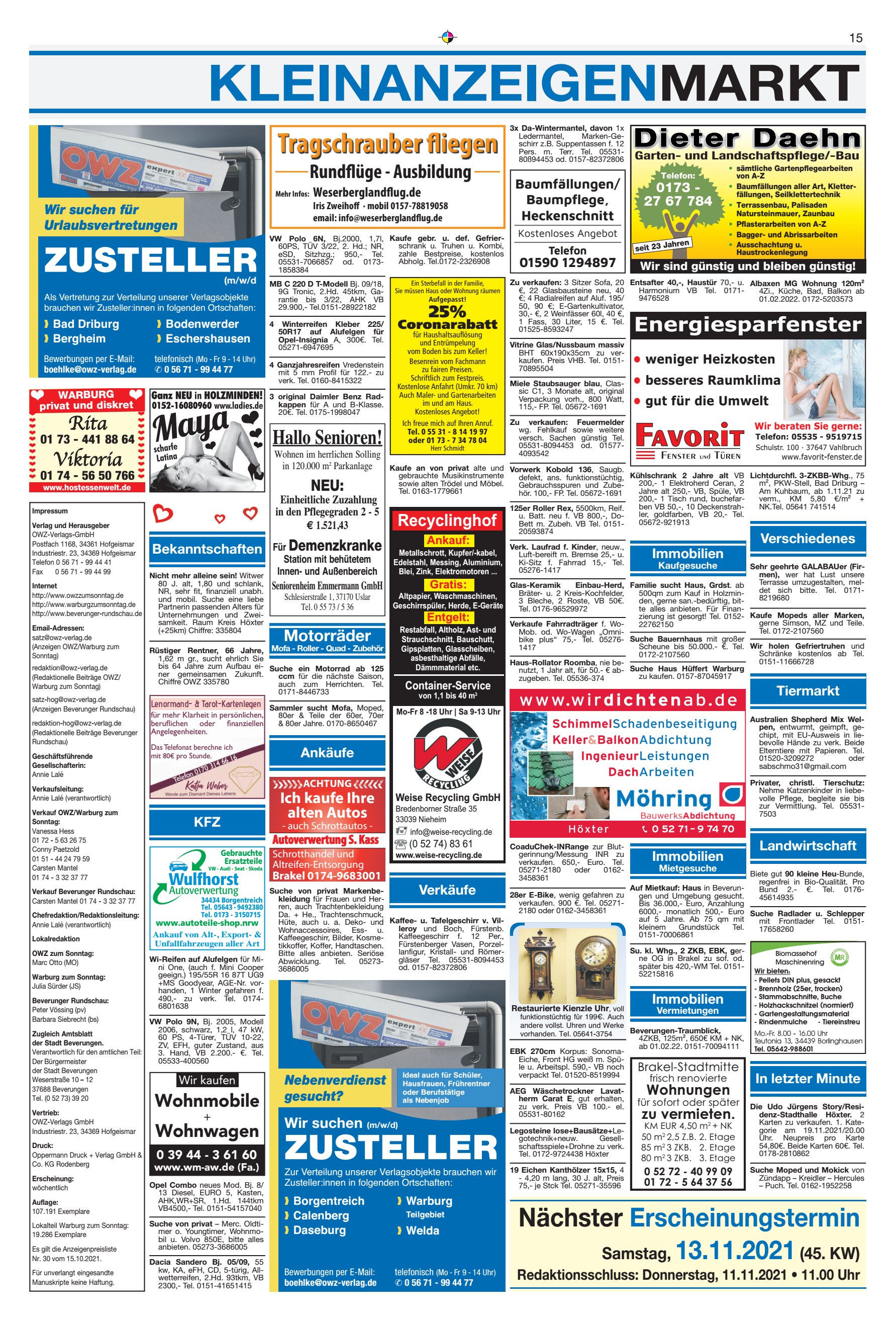 KLEINANZEIGENMARKT Nächster Erscheinungstermin