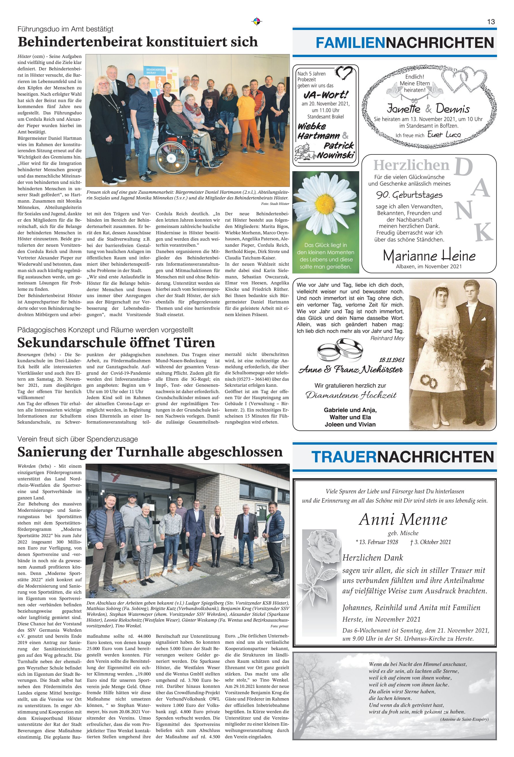 TRAUERNACHRICHTEN Sanierung Turnhalle