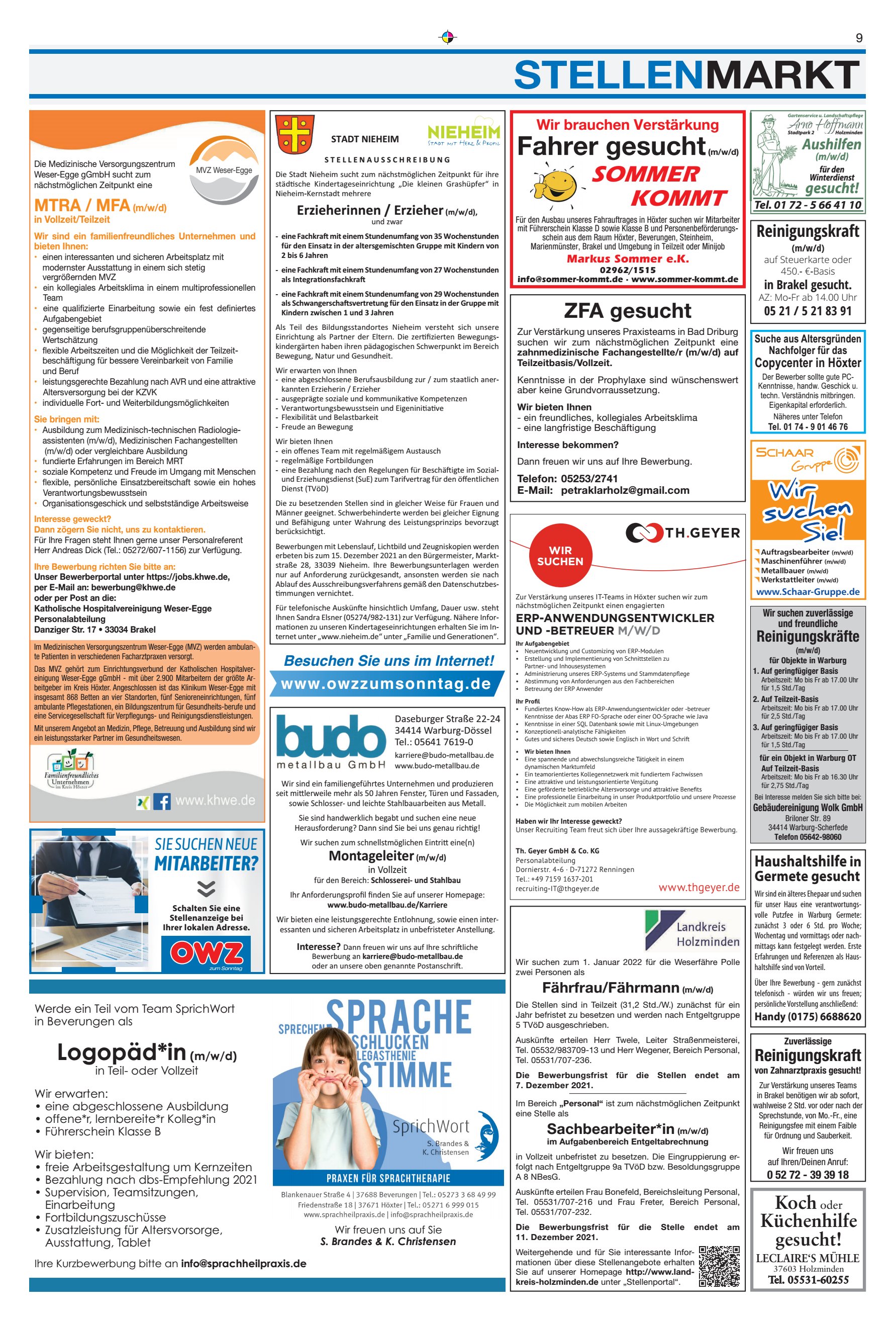 STELLENMARKT Fahrer gesucht