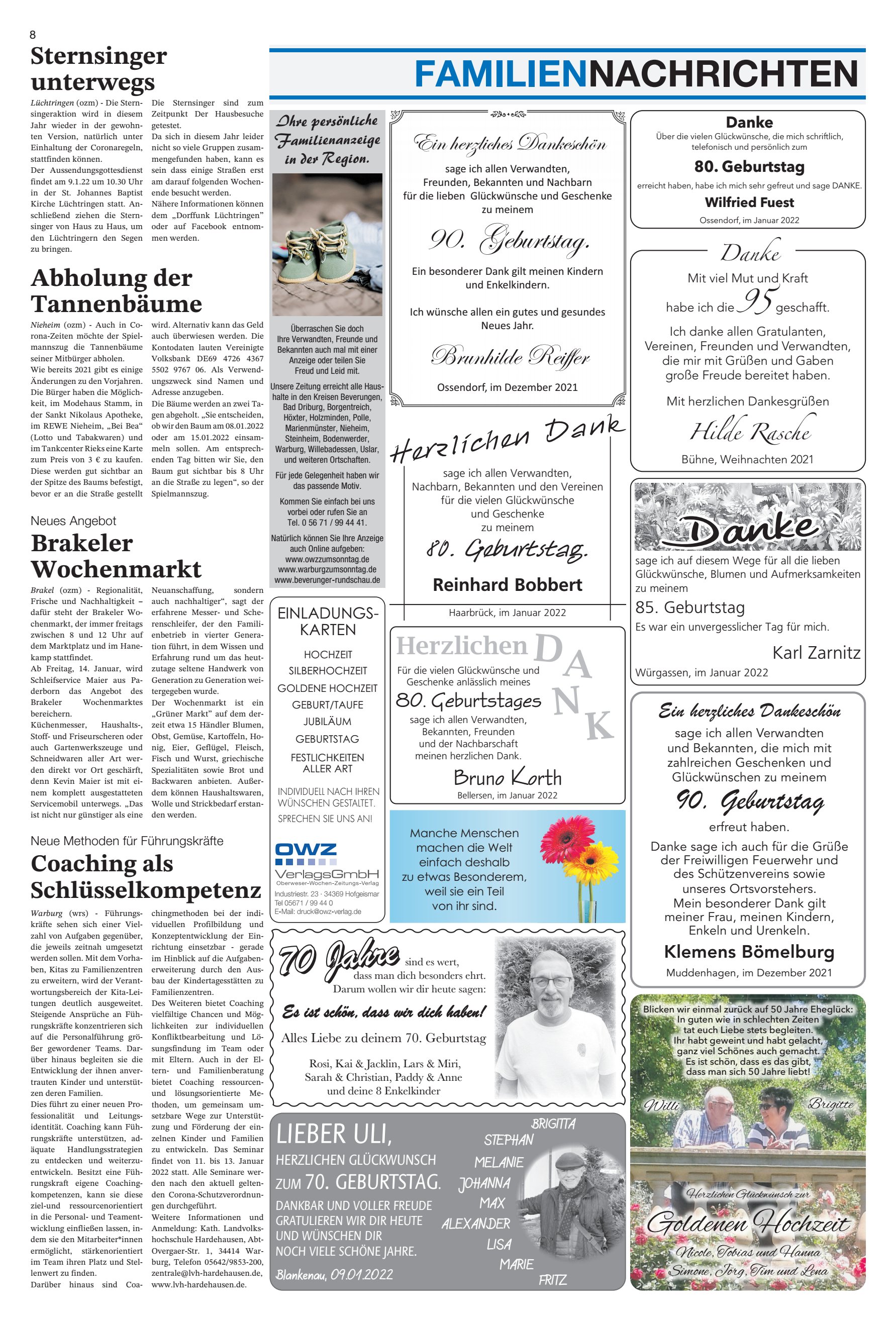 FAMILIENNACHRICHTEN Sternsinger unterwegs
