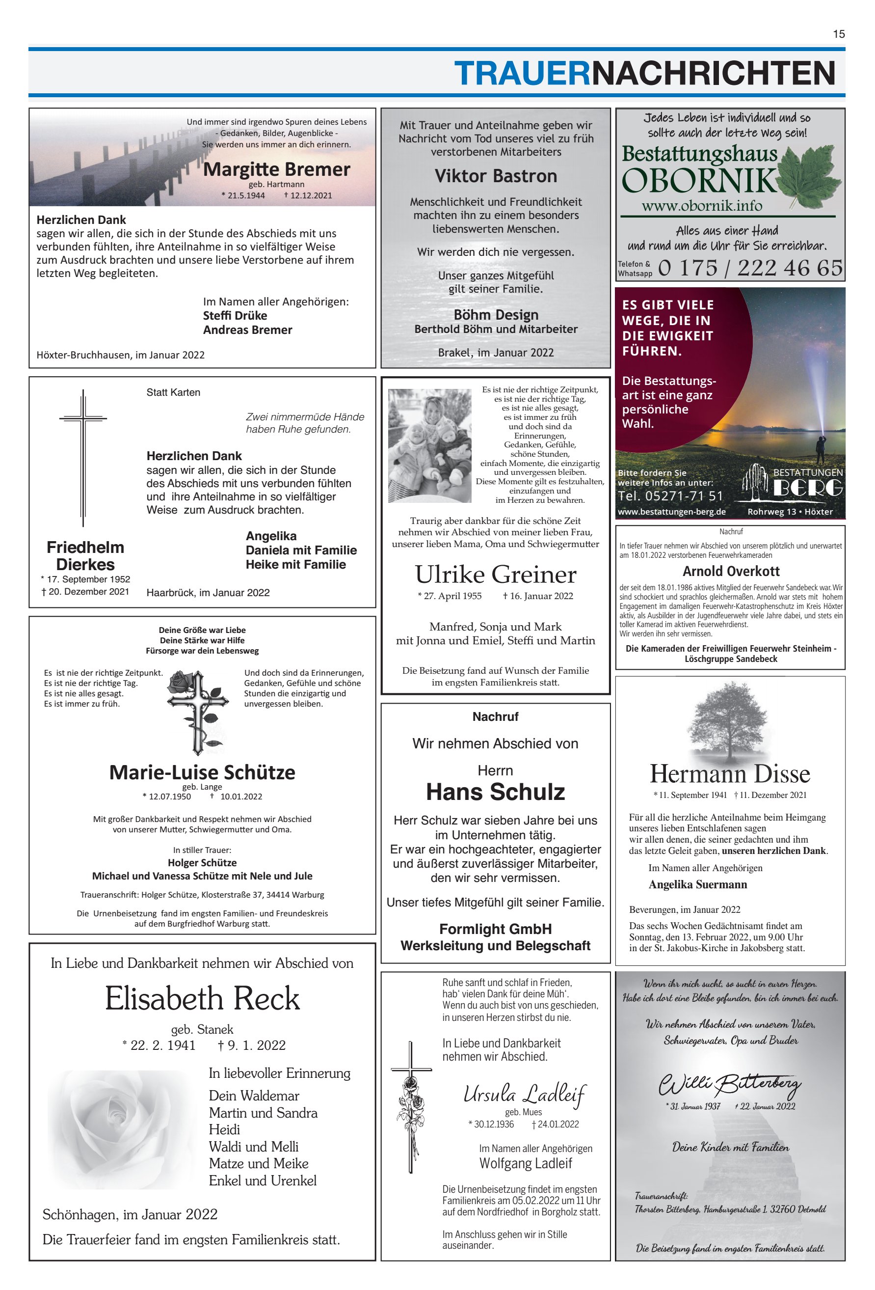 TRAUERNACHRICHTEN Hans Schulz