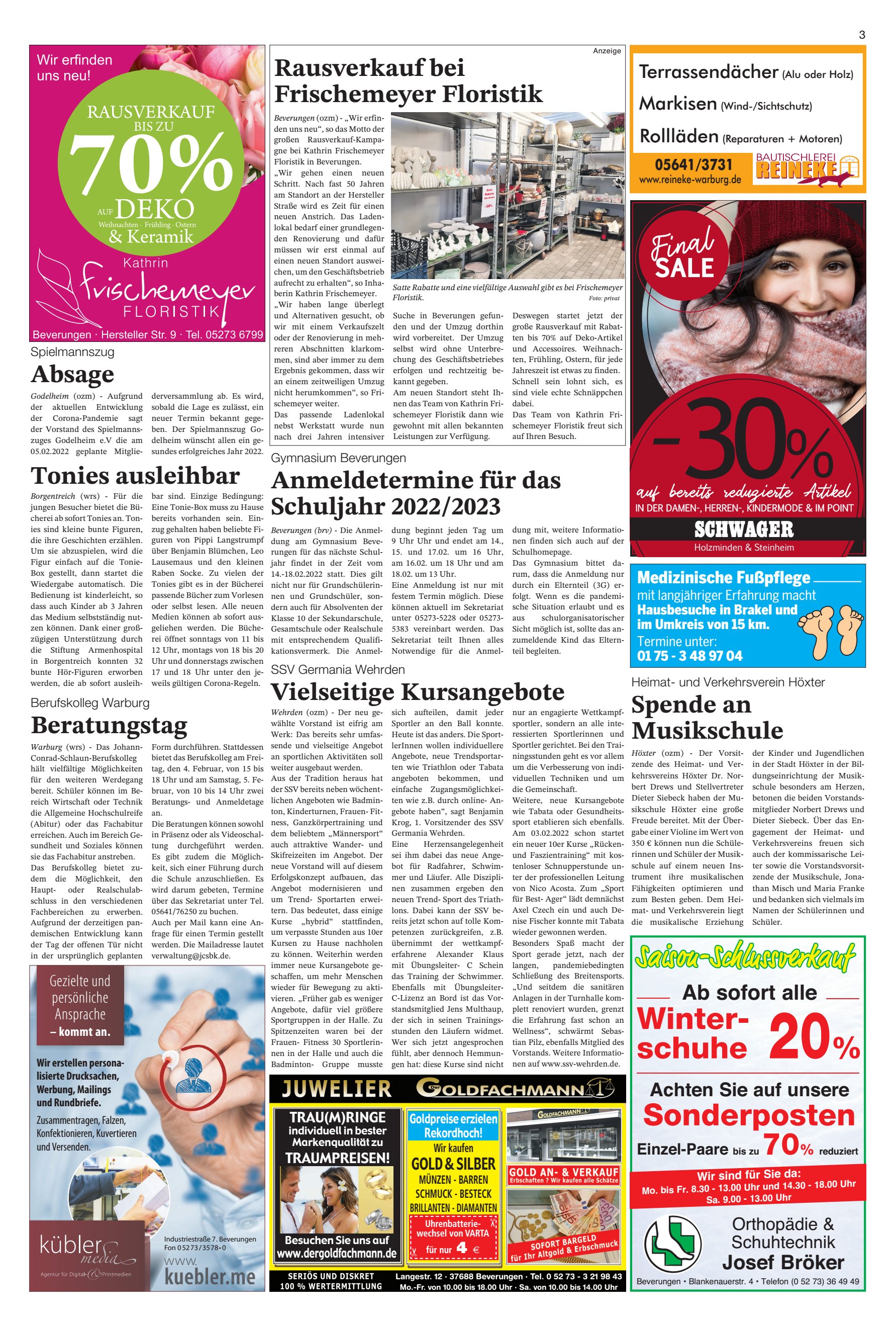 Saison-Schlussverkauf Anmeldetermine Schuljahr