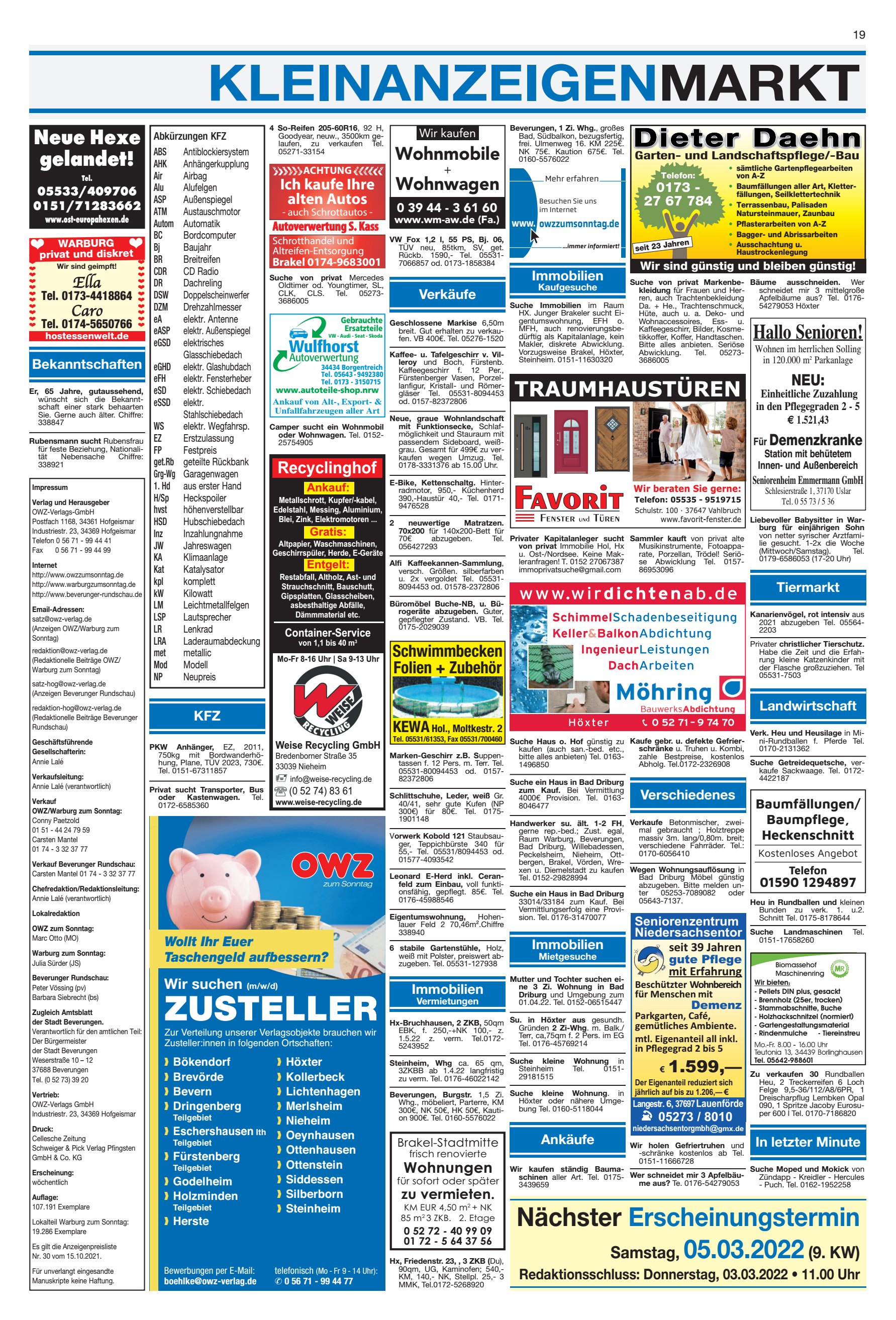 KLEINANZEIGENMARKT Nächster Erscheinungstermin