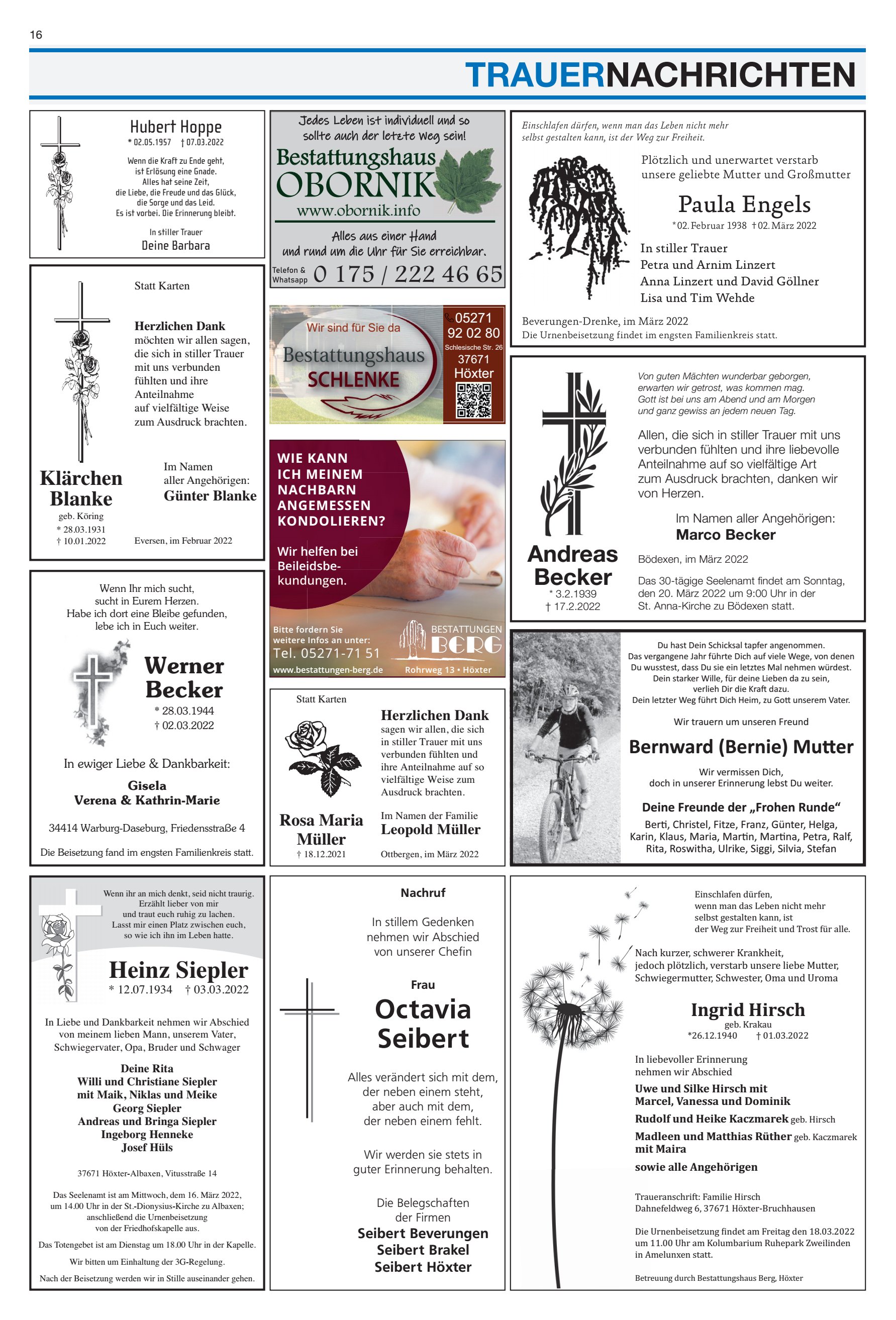 TRAUERNACHRICHTEN Andreas Becker
