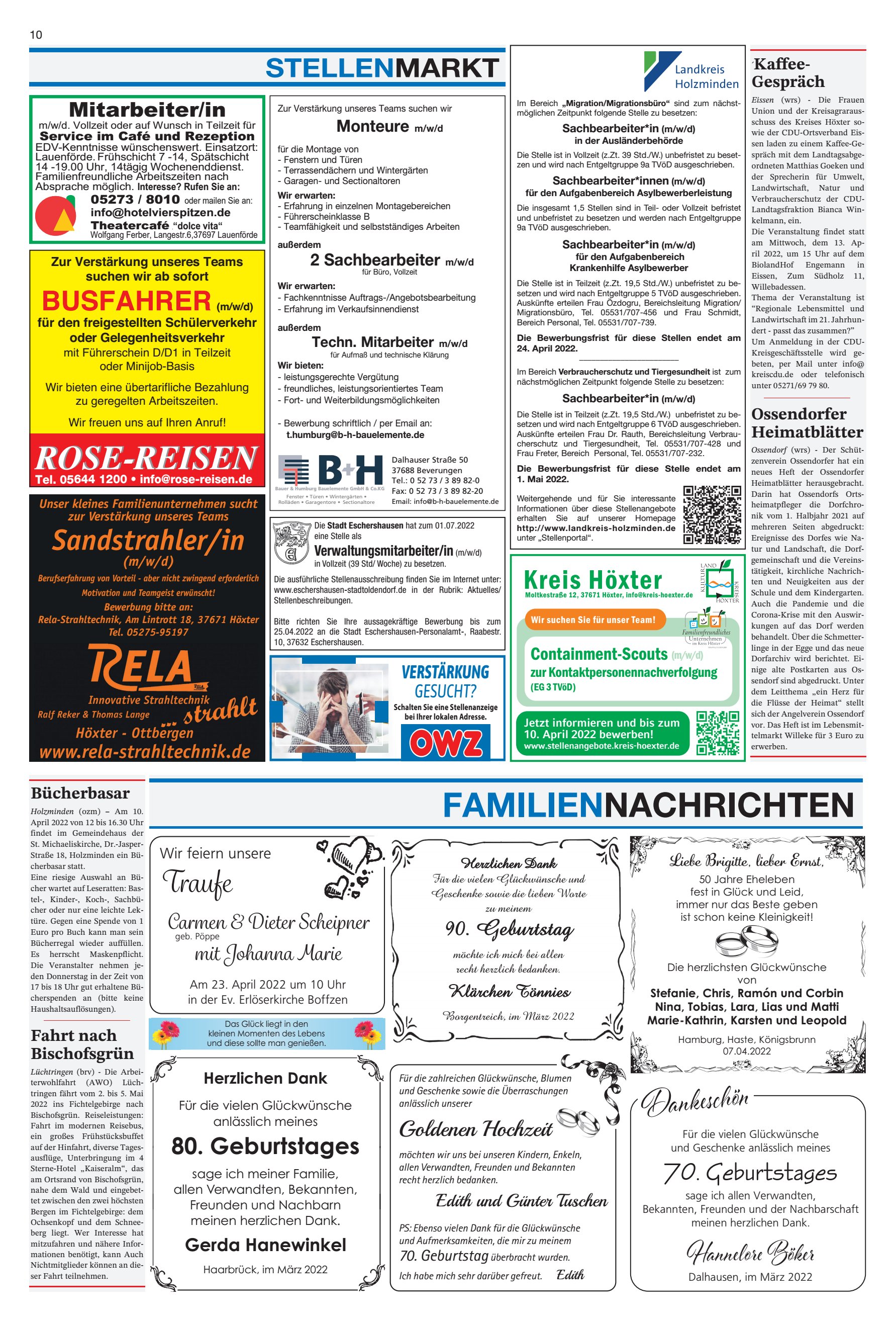 FAMILIENNACHRICHTEN STELLENMARKT BUSFAHRER