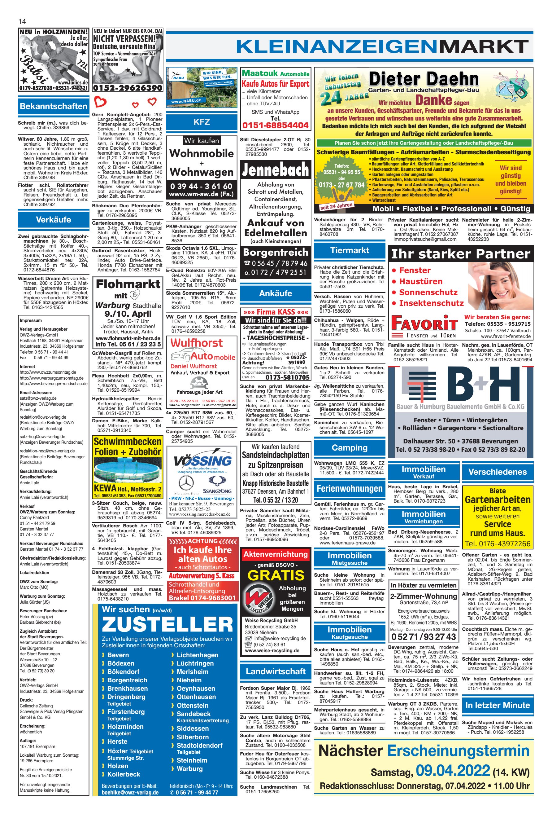 KLEINANZEIGENMARKT Nächster Erscheinungstermin