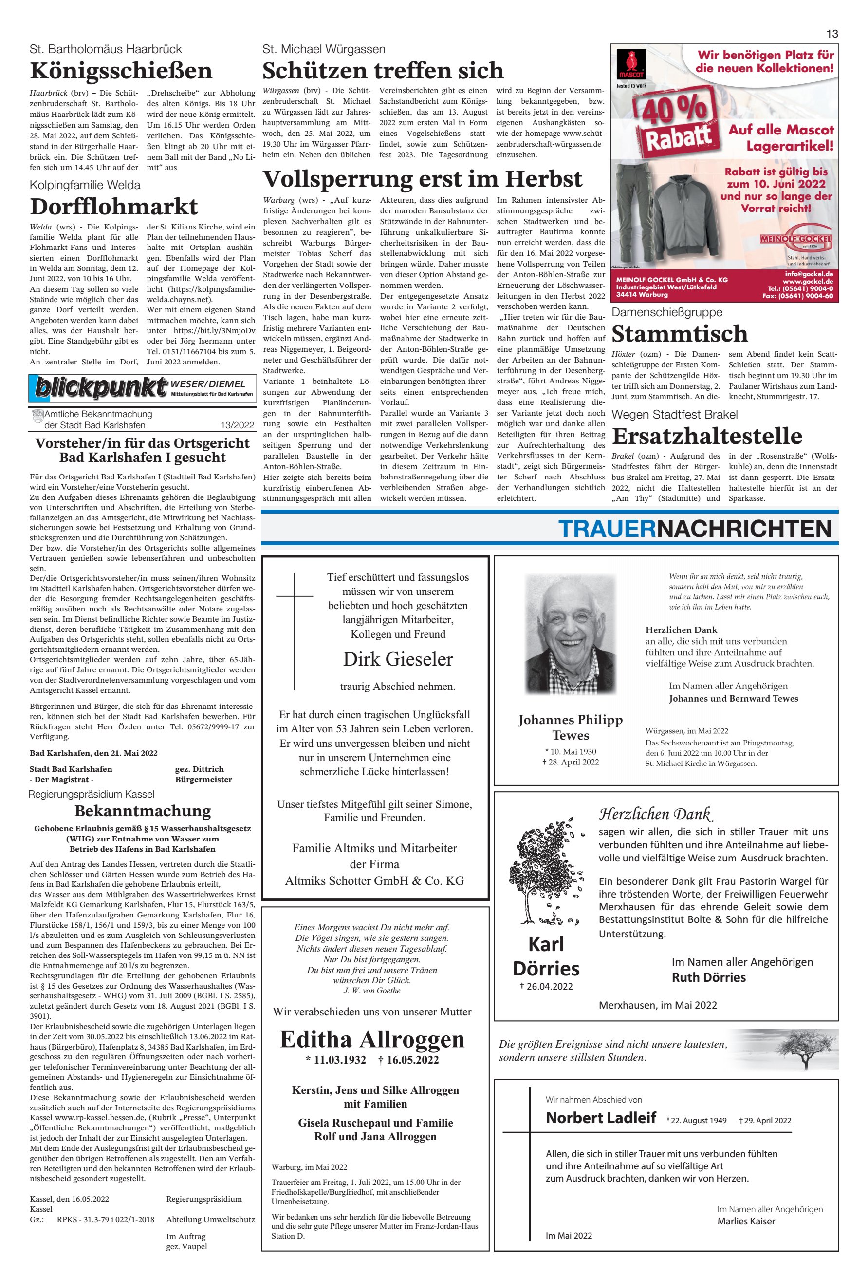 Stammtisch Dorfflohmarkt Königsschießen