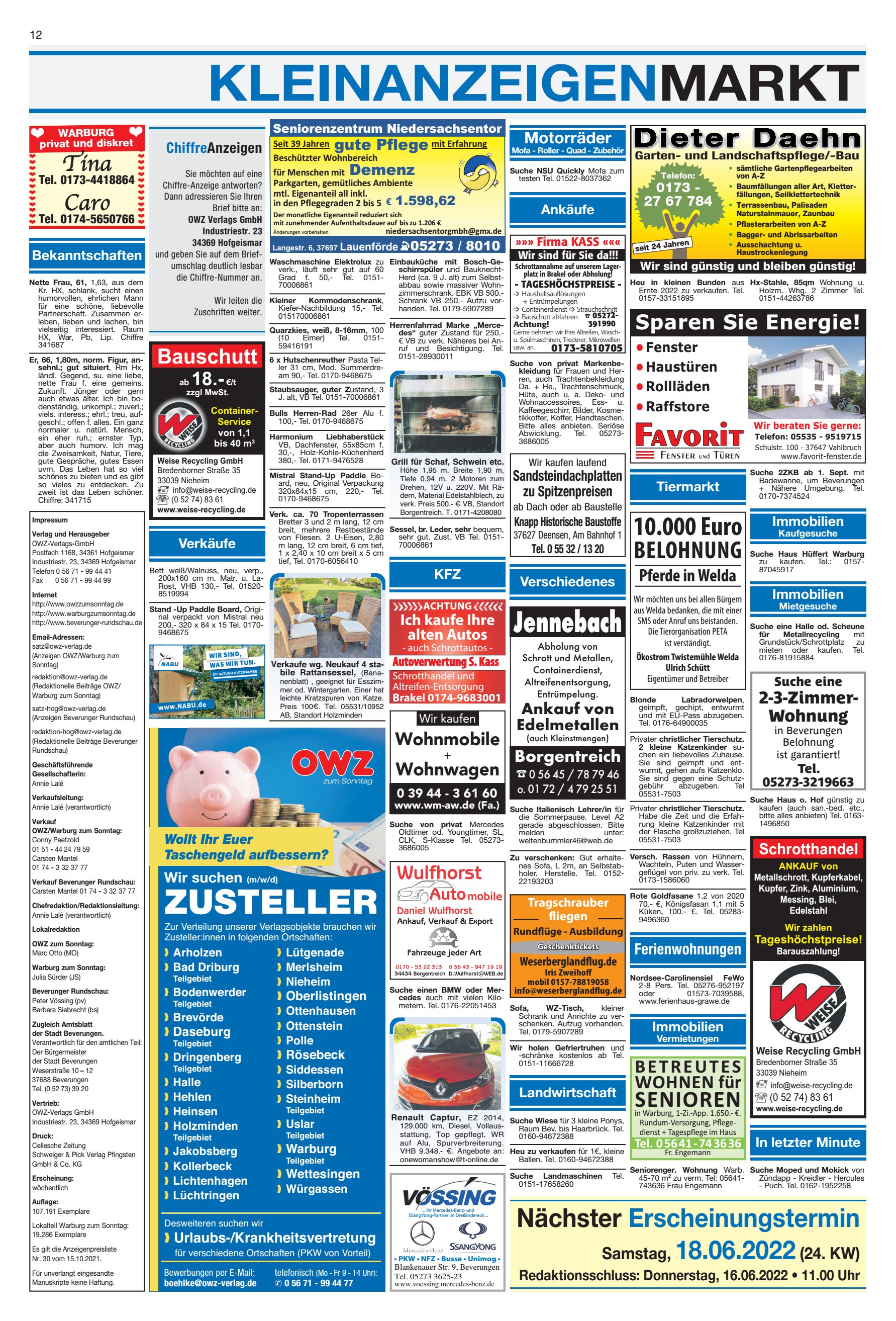 KLEINANZEIGENMARKT Nächster Erscheinungstermin