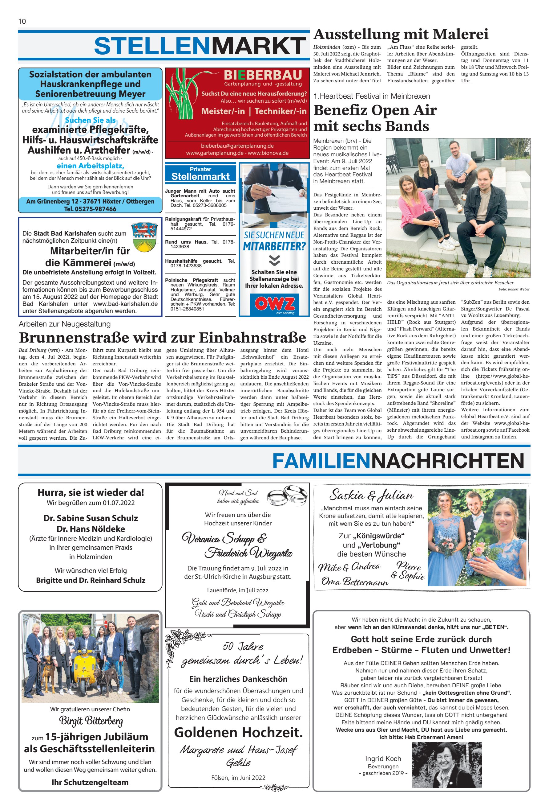 STELLENMARKT FAMILIENNACHRICHTEN Brunnenstraße
