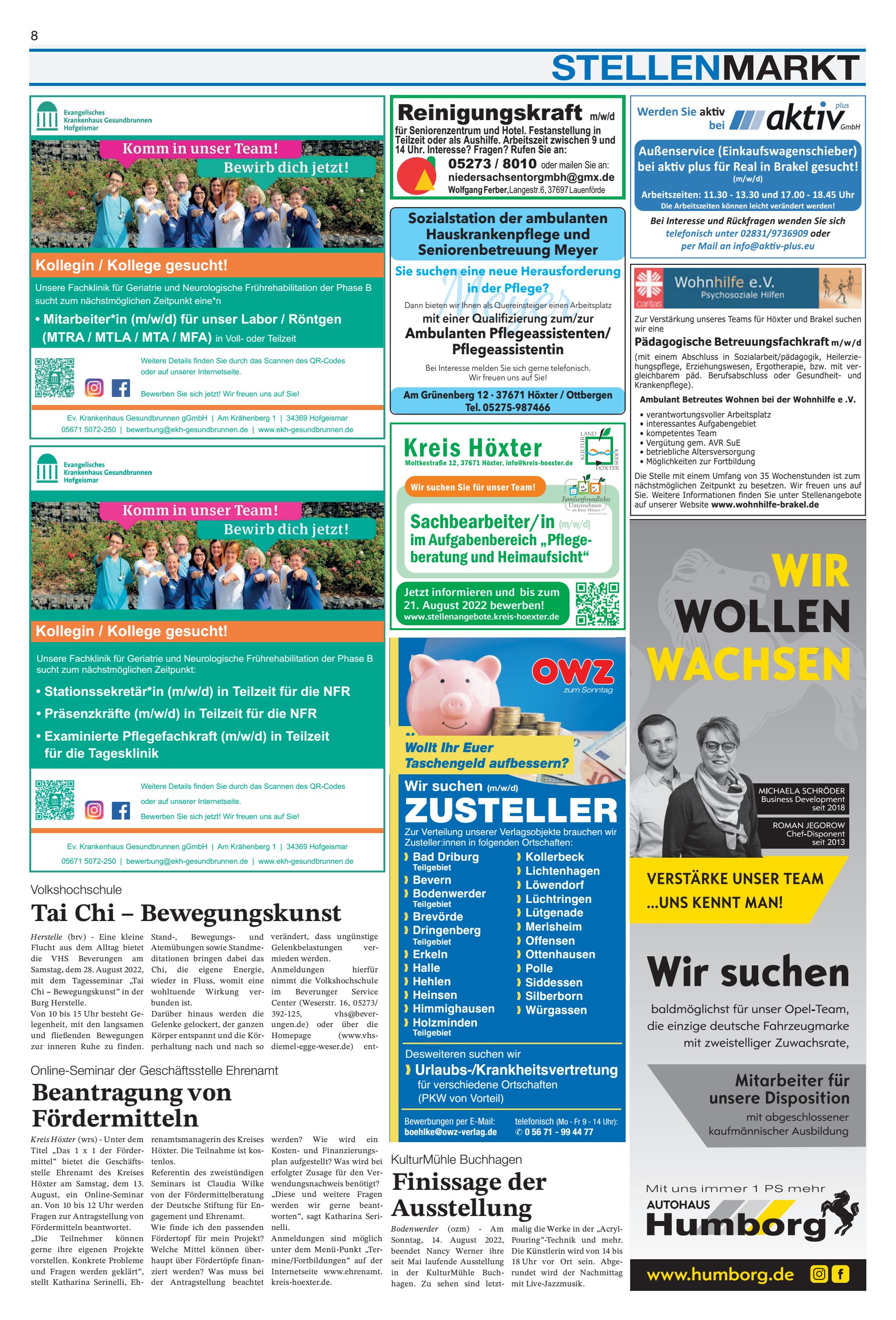 STELLENMARKT Bewegungskunst Beantragung
