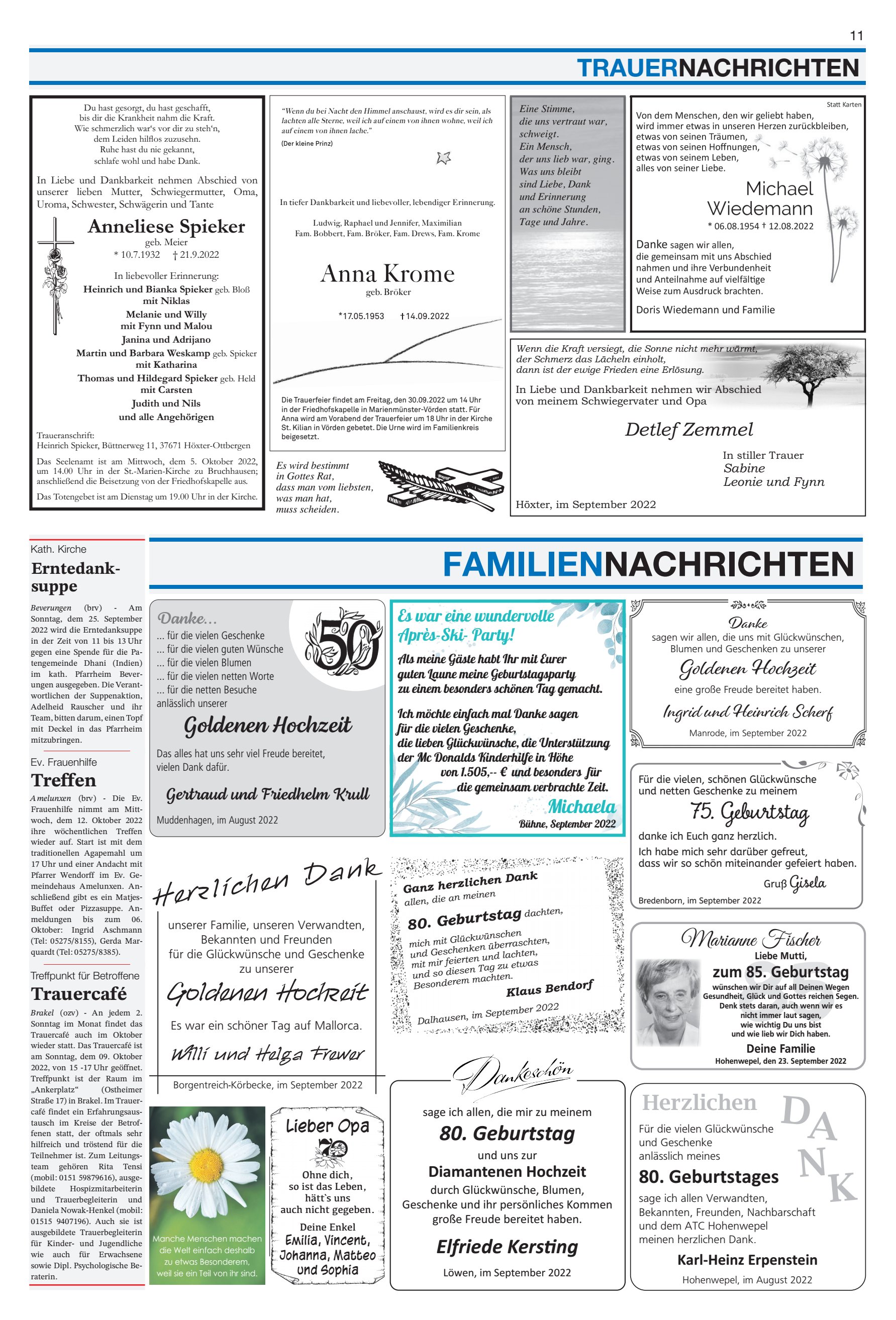 FAMILIENNACHRICHTEN TRAUERNACHRICHTEN Herzlichen