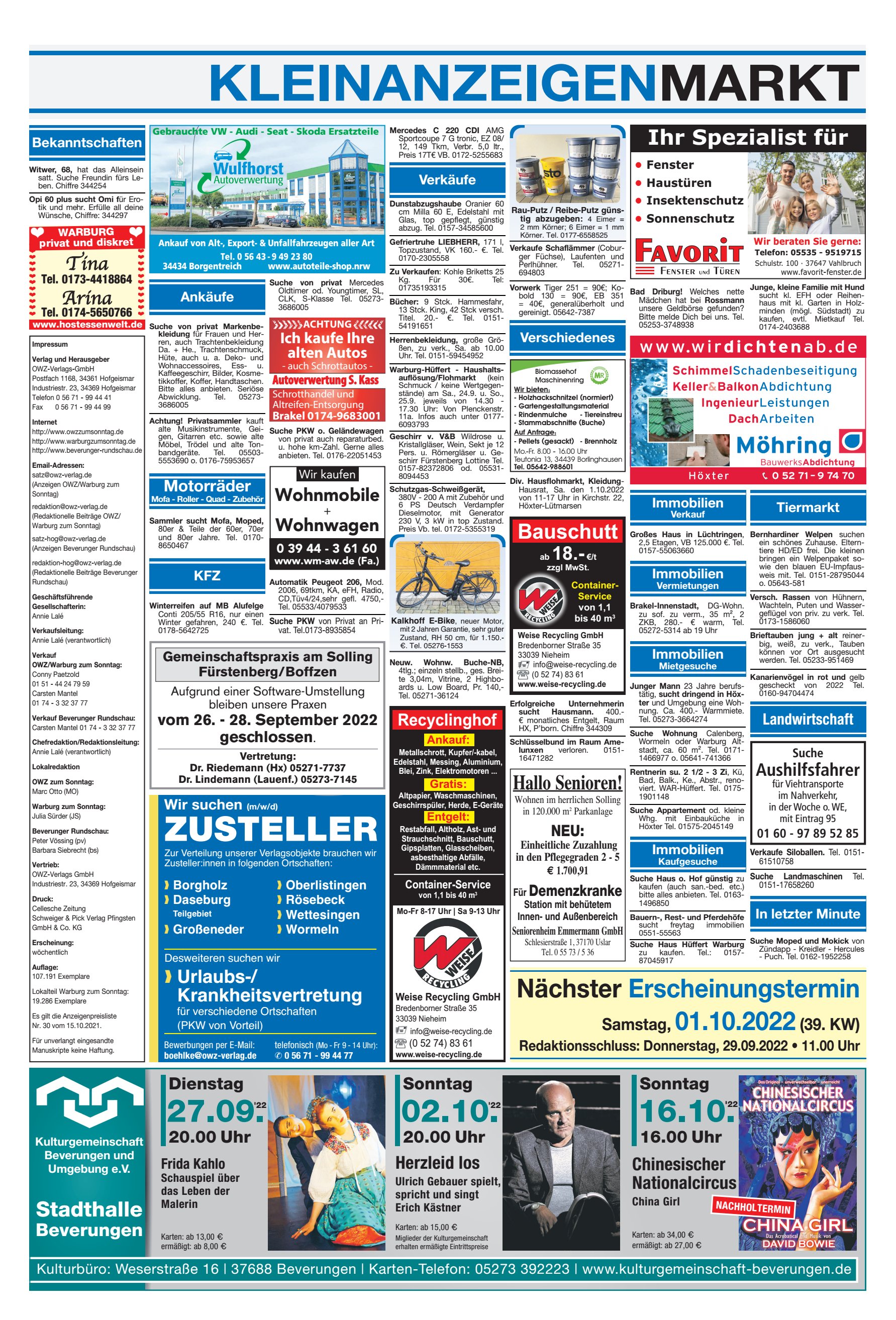 KLEINANZEIGENMARKT Nächster Erscheinungstermin