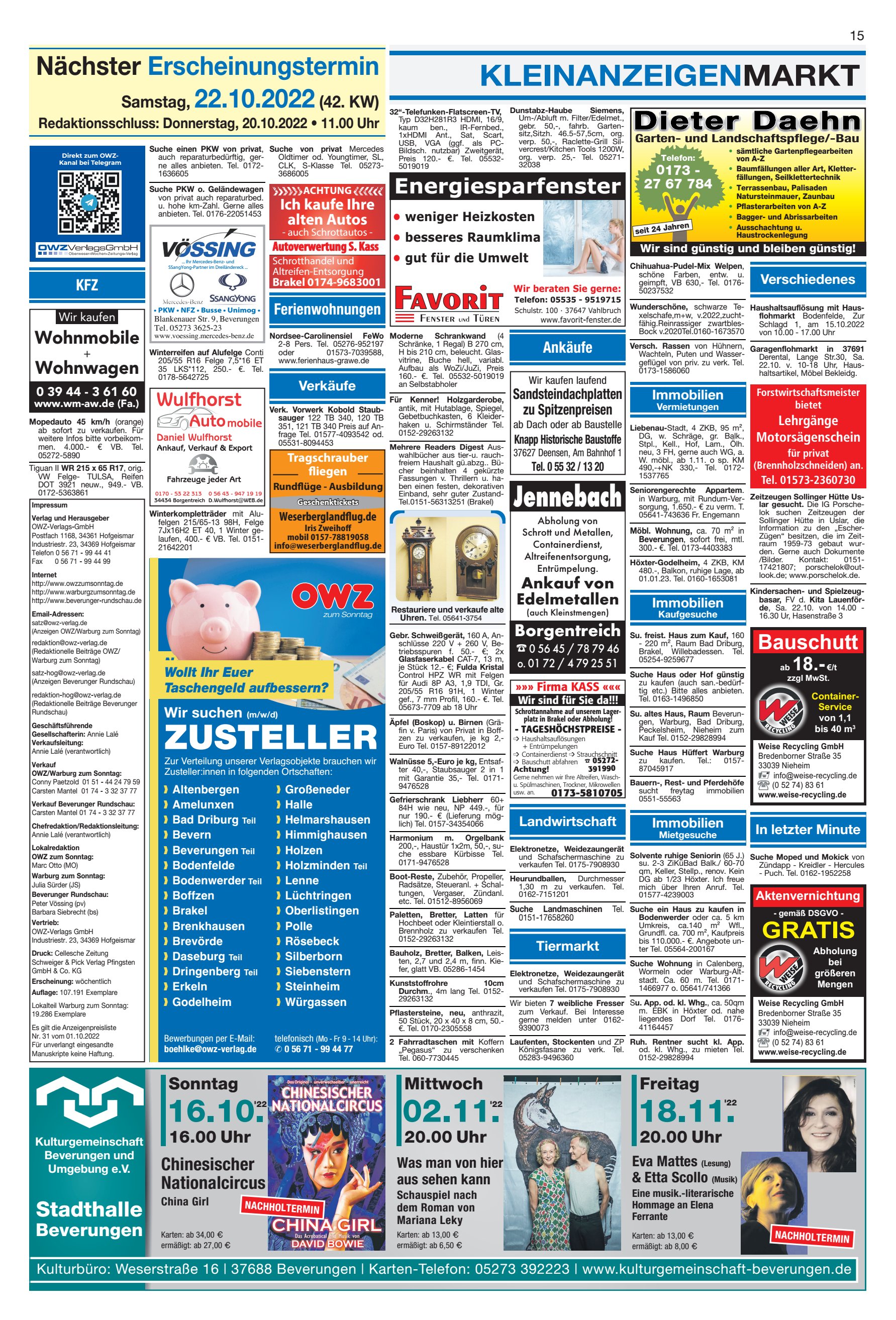 KLEINANZEIGENMARKT Nächster Erscheinungstermin
