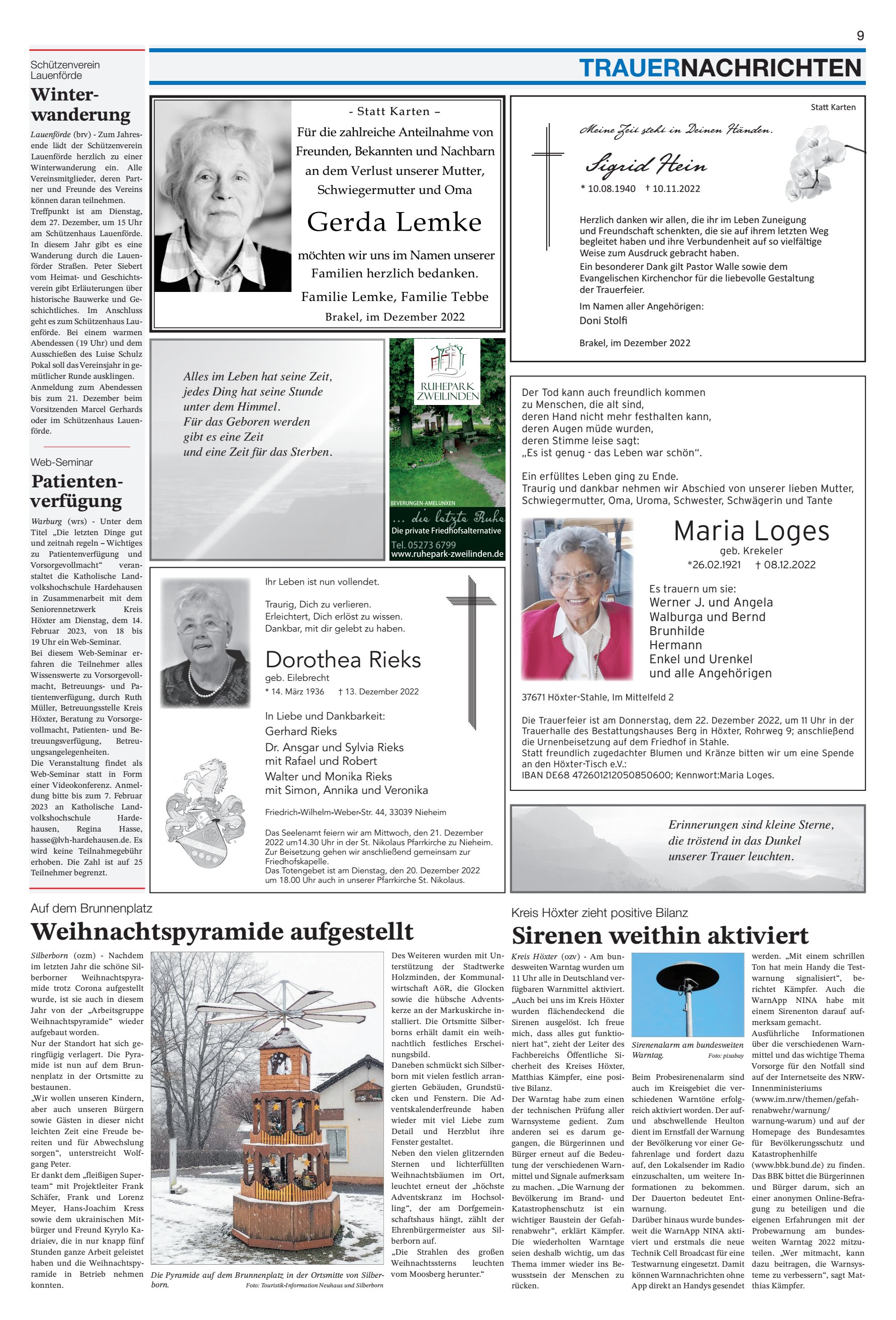 Weihnachtspyramide aufgestellt Sirenen