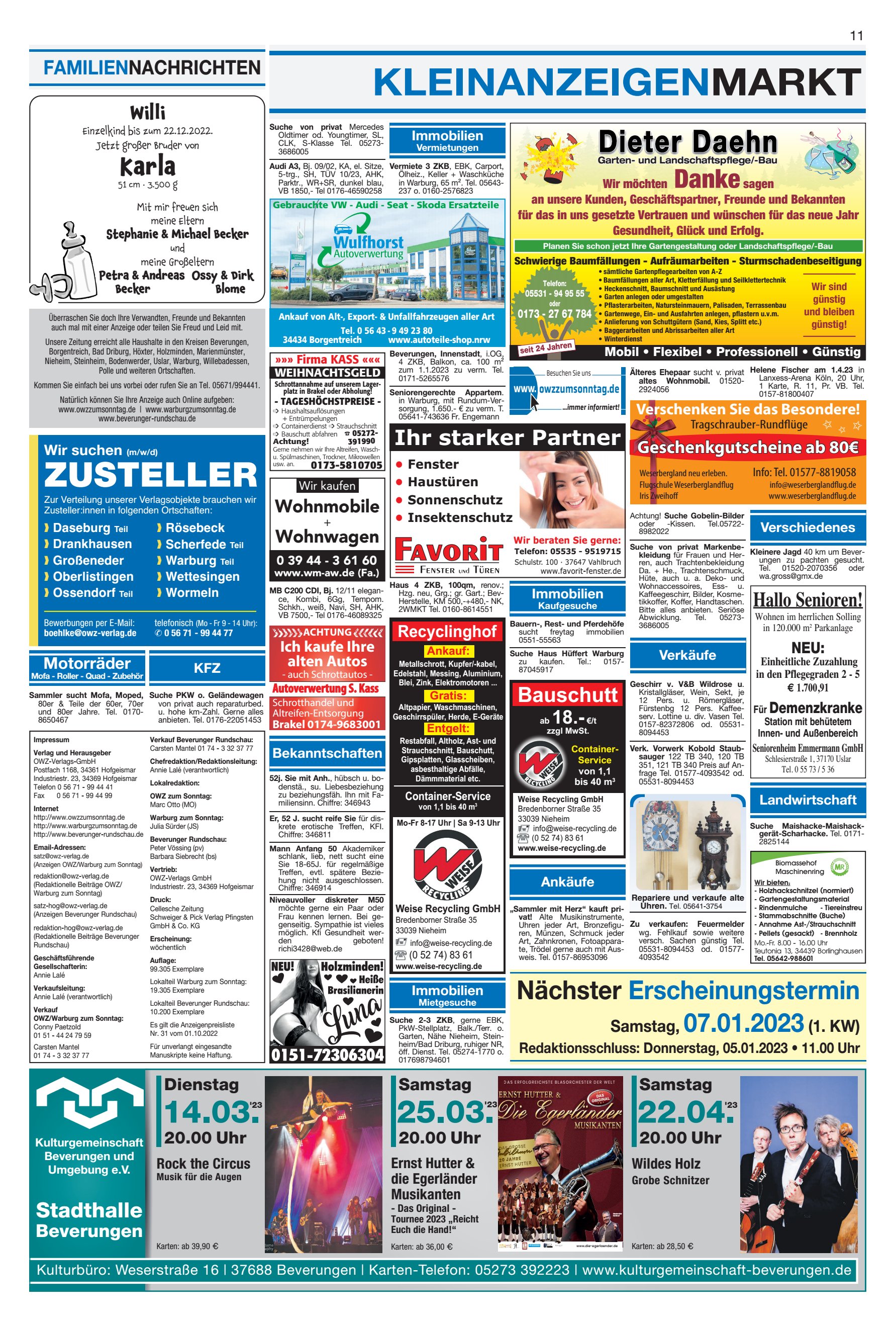 KLEINANZEIGENMARKT Nächster Erscheinungstermin